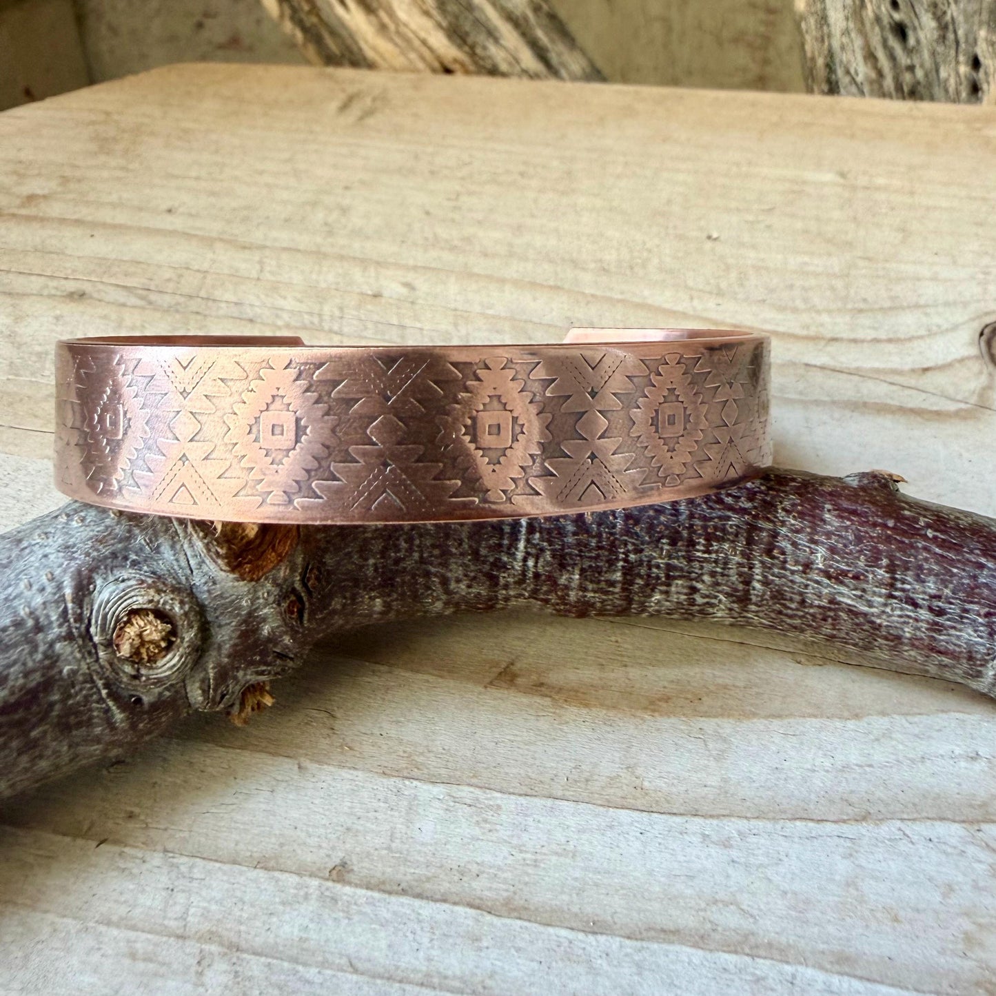 Southwest Copper Embossed Cuff • Raw Copper Bracelet • Hand‑Forged Western Jewelry