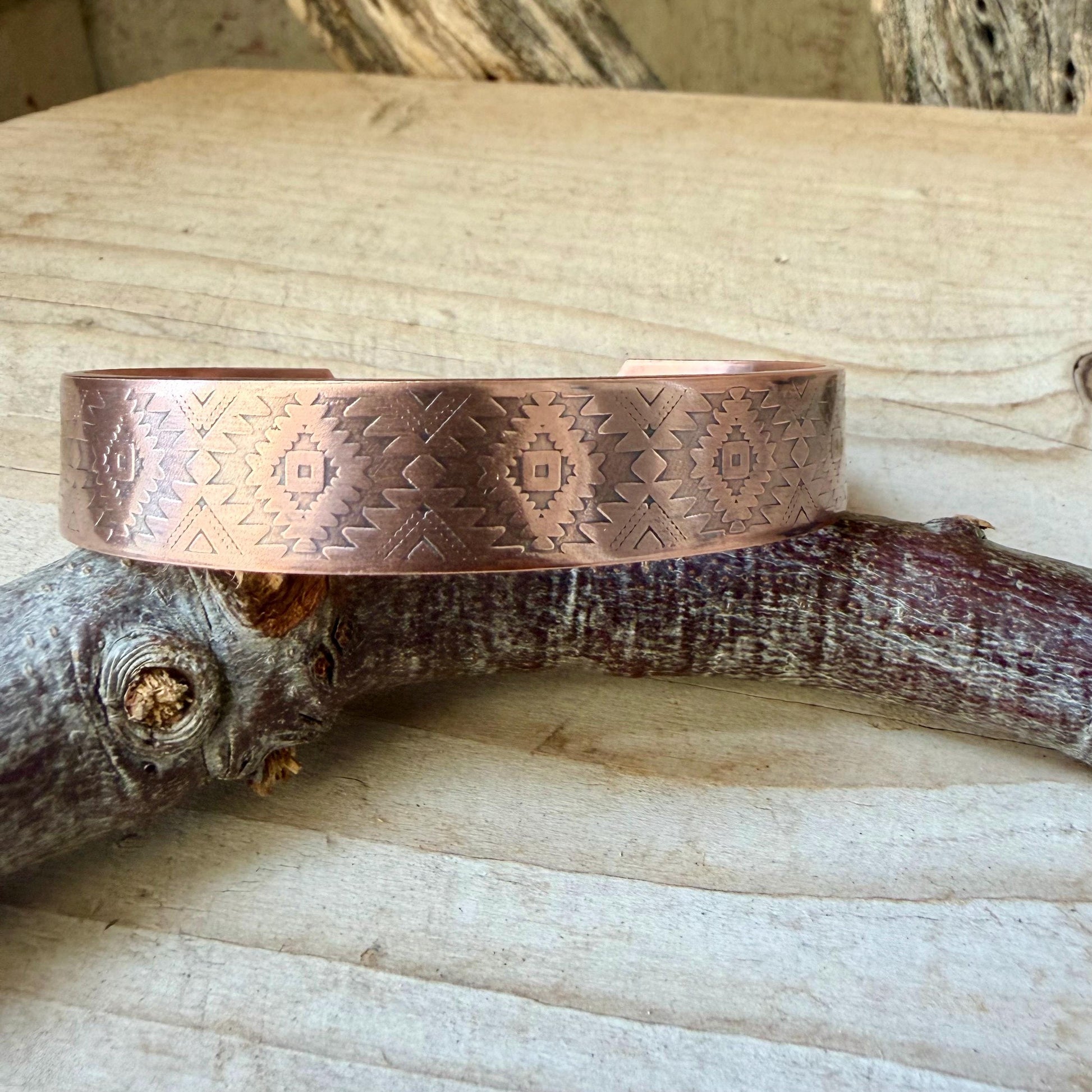 Southwest Copper Embossed Cuff • Raw Copper Bracelet • Hand‑Forged Western Jewelry