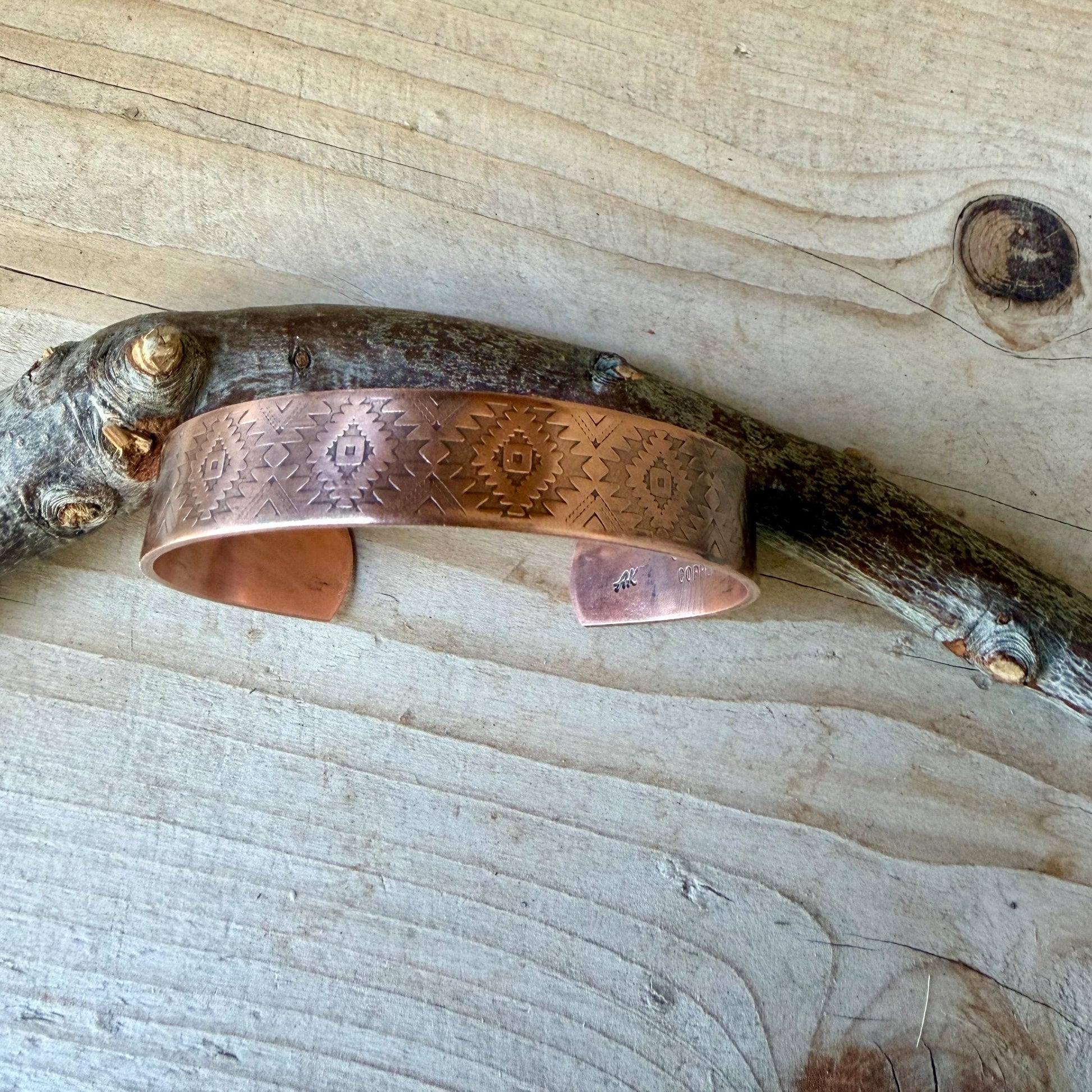 Southwest Copper Embossed Cuff • Raw Copper Bracelet • Hand‑Forged Western Jewelry