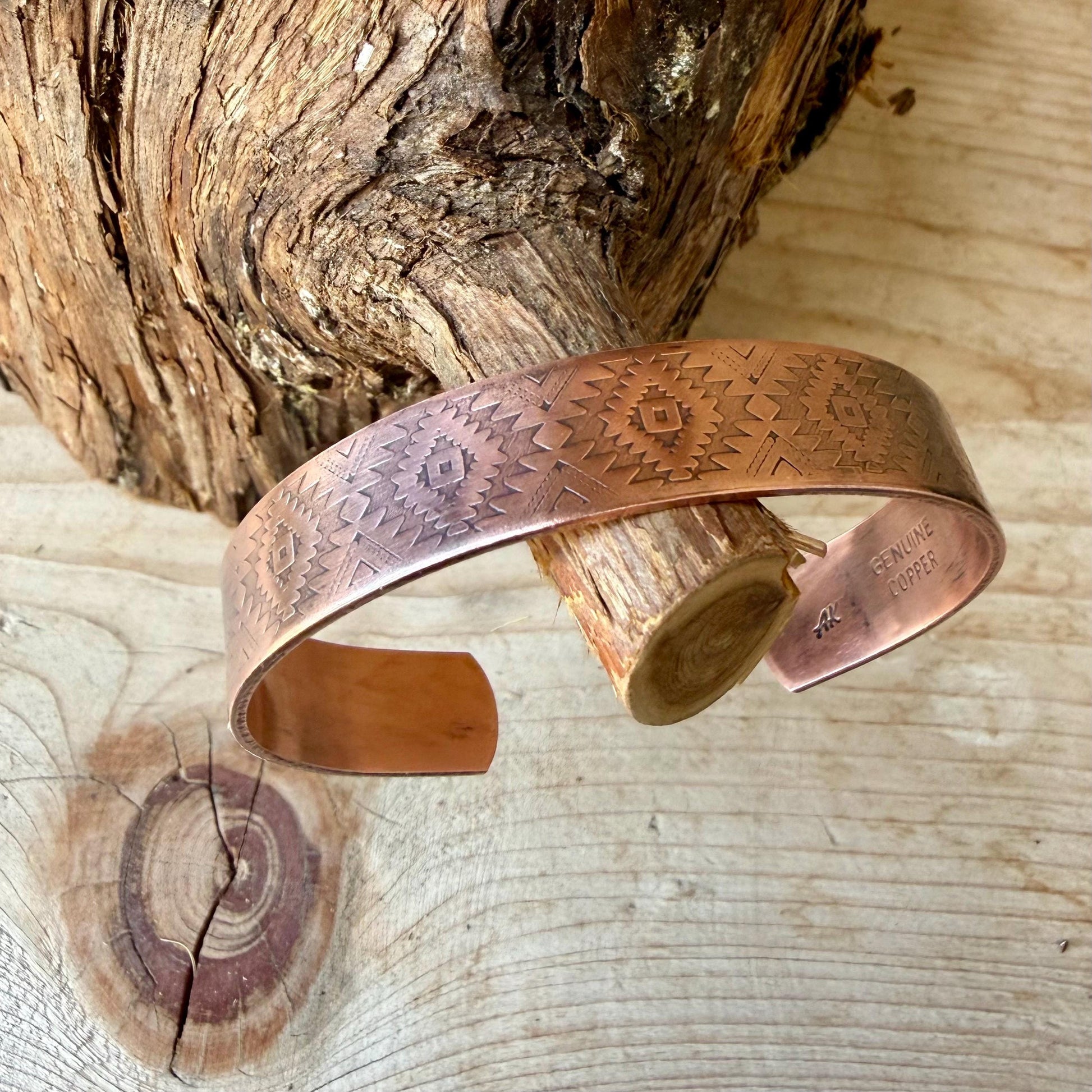 Southwest Copper Embossed Cuff • Raw Copper Bracelet • Hand‑Forged Western Jewelry