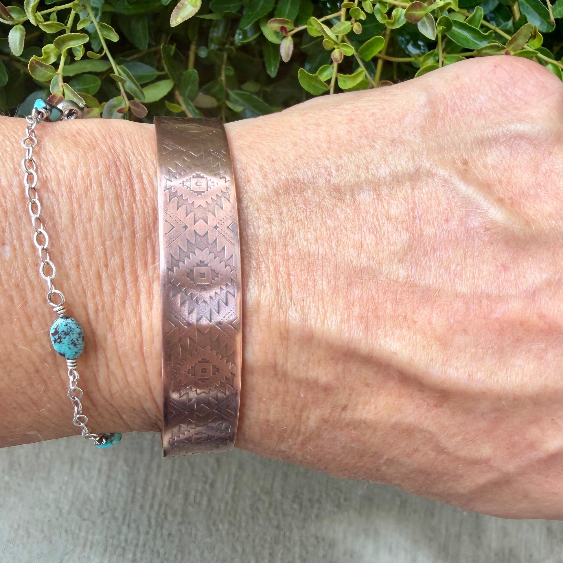 Southwest Copper Embossed Cuff • Raw Copper Bracelet • Hand‑Forged Western Jewelry