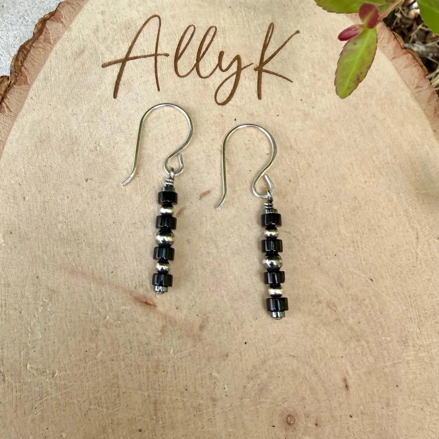 Sterling Silver Desert Pearl Earrings • Black Onyx & Hematite • 1.5" Dangles