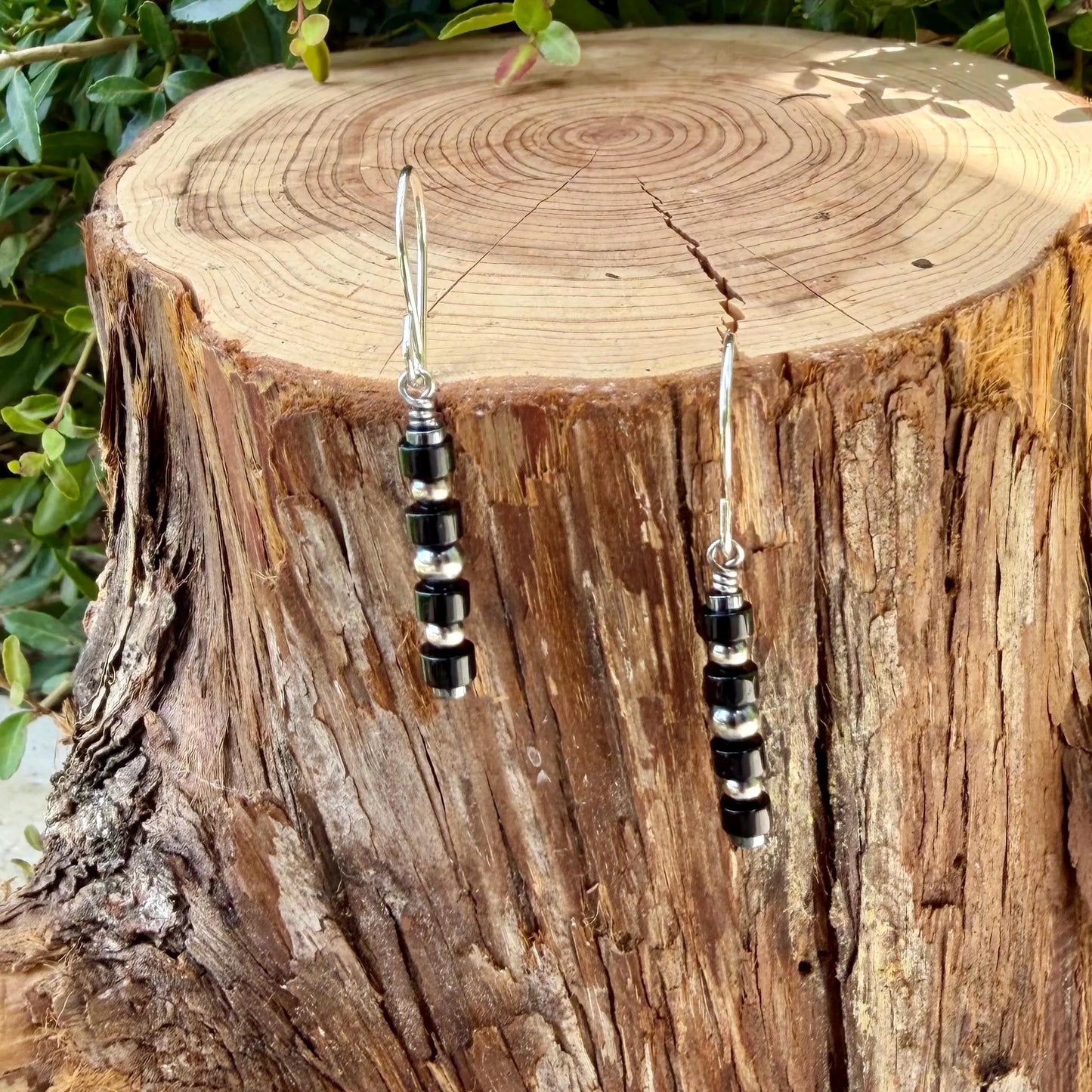 Sterling Silver Desert Pearl Earrings • Black Onyx & Hematite • 1.5" Dangles