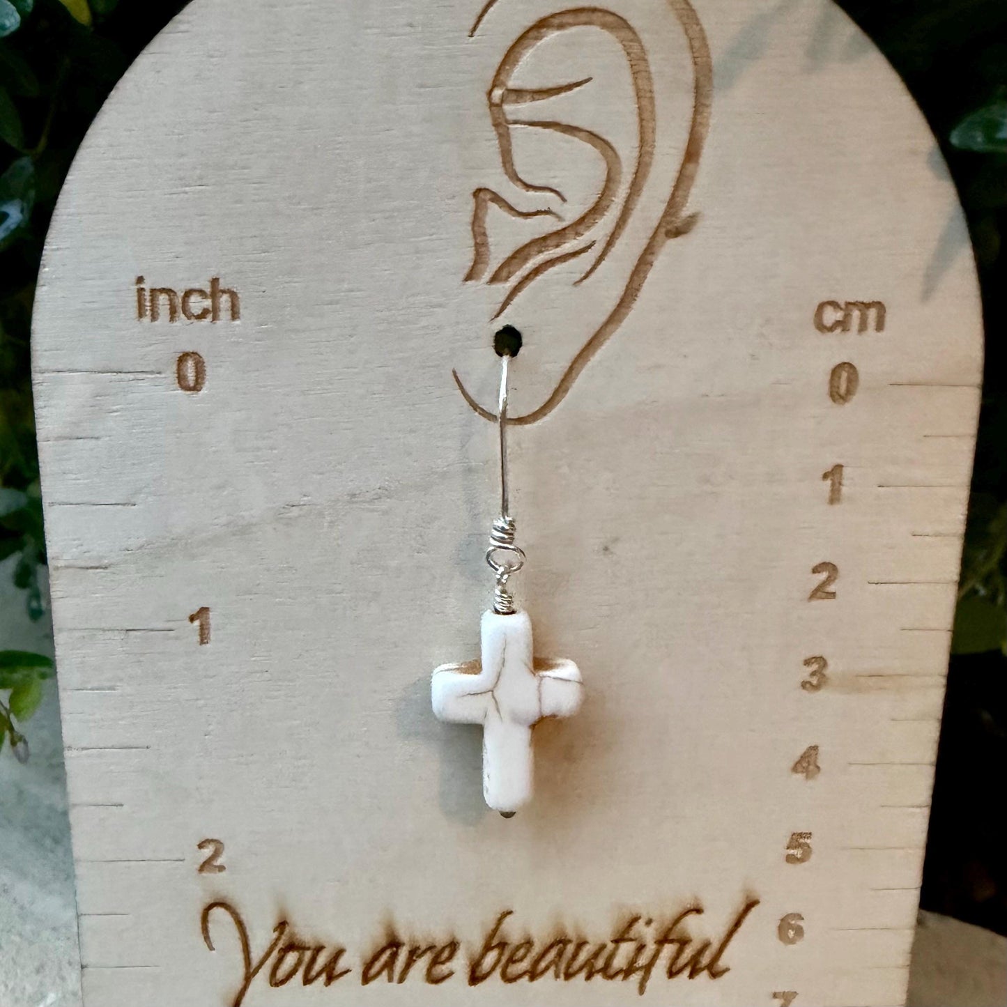 White Turquoise Howlite Cross Earrings • Sterling Silver Southwestern Jewelry