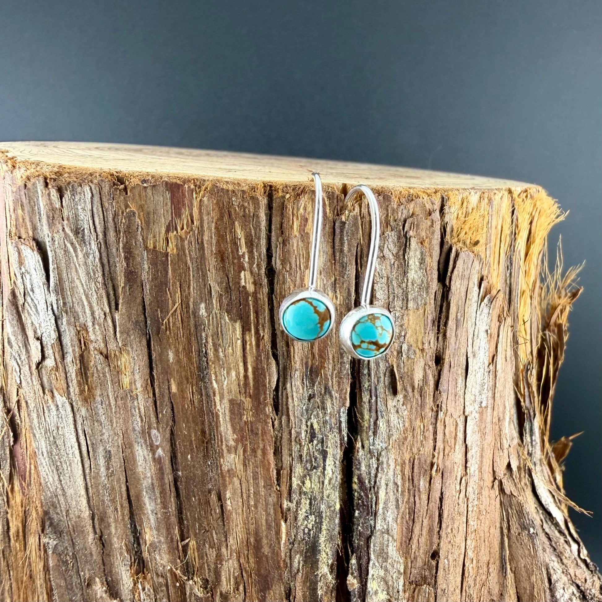 Number 8 Turquoise Dangle Earrings • 6mm Cabochon Drop • Sterling or Argentium Silver