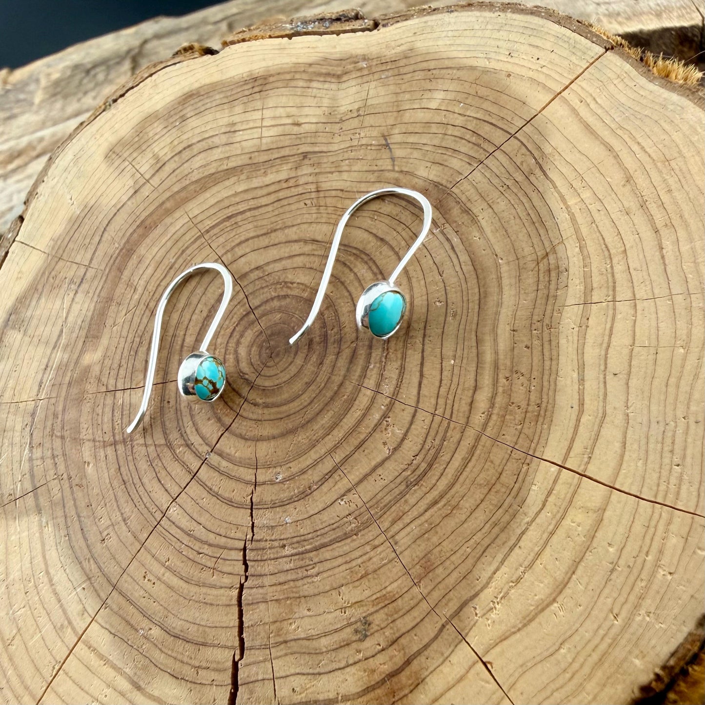Number 8 Turquoise Dangle Earrings • 6mm Cabochon Drop • Sterling or Argentium Silver