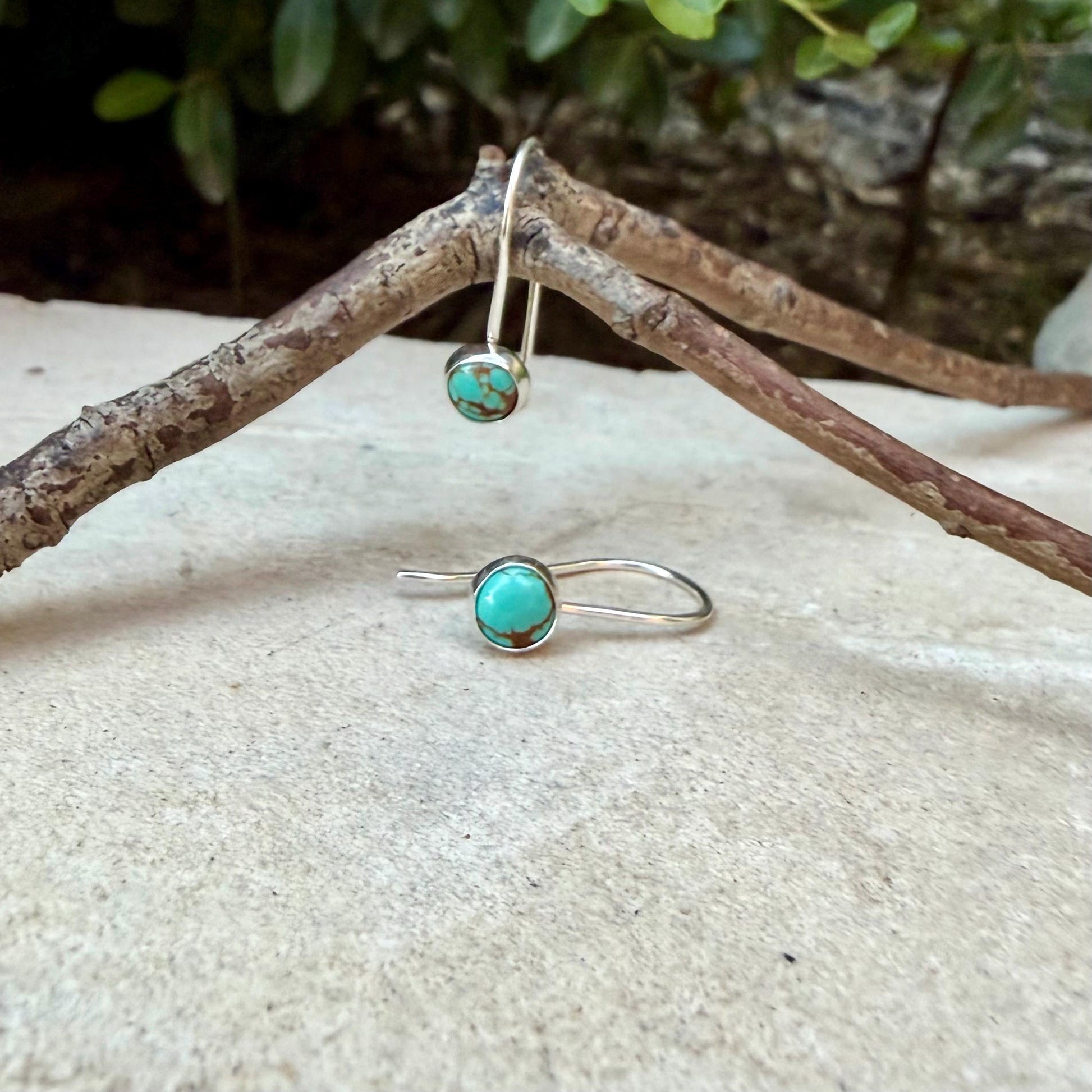 Number 8 Turquoise Dangle Earrings • 6mm Cabochon Drop • Sterling or Argentium Silver