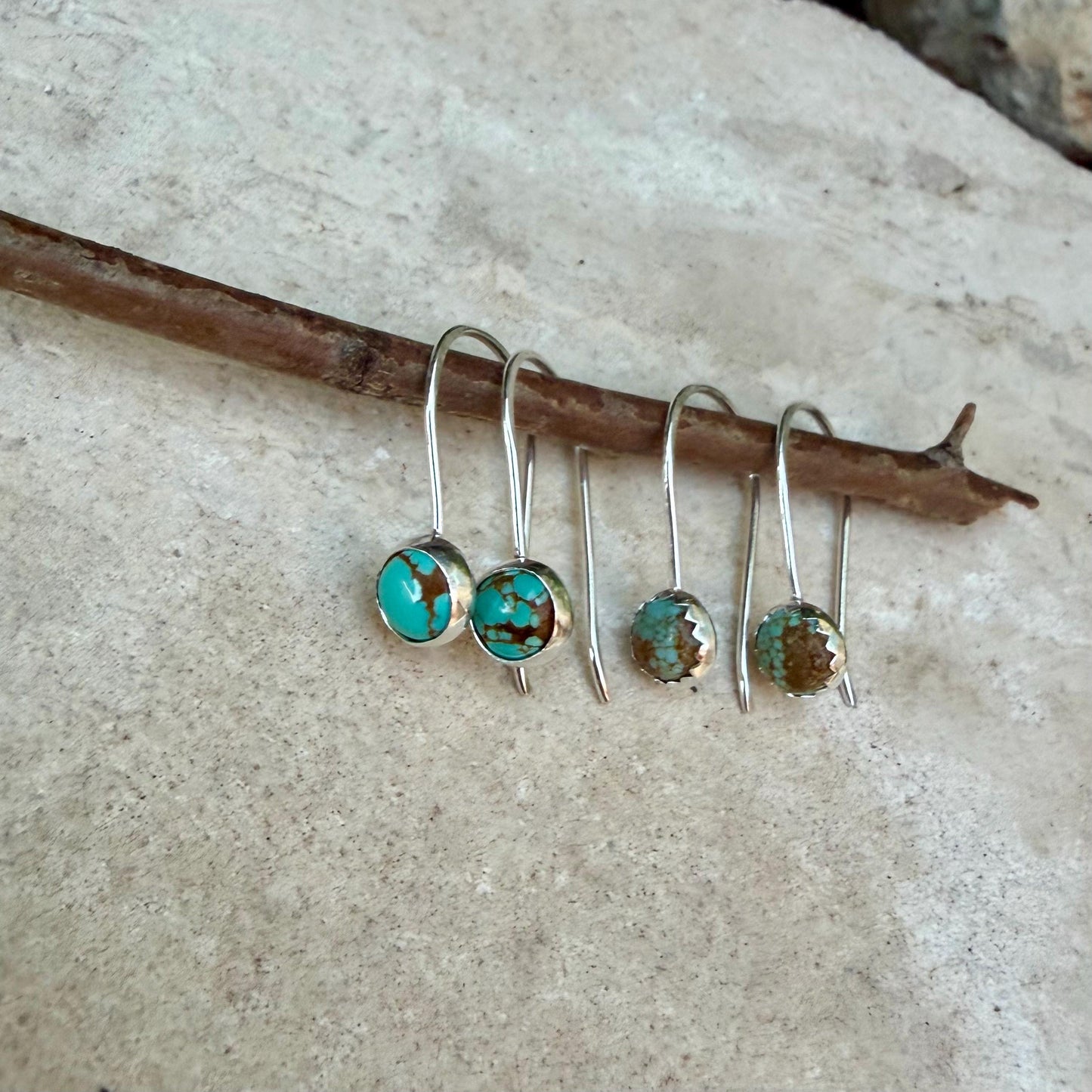 Number 8 Turquoise Dangle Earrings • 6mm Cabochon Drop • Sterling or Argentium Silver