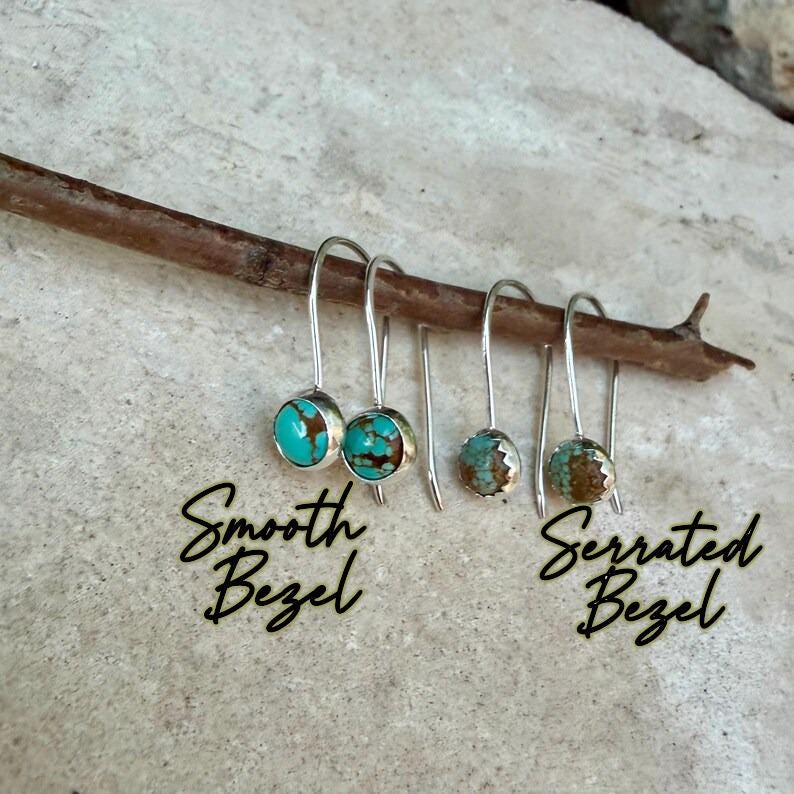 Number 8 Turquoise Dangle Earrings • 6mm Cabochon Drop • Sterling or Argentium Silver