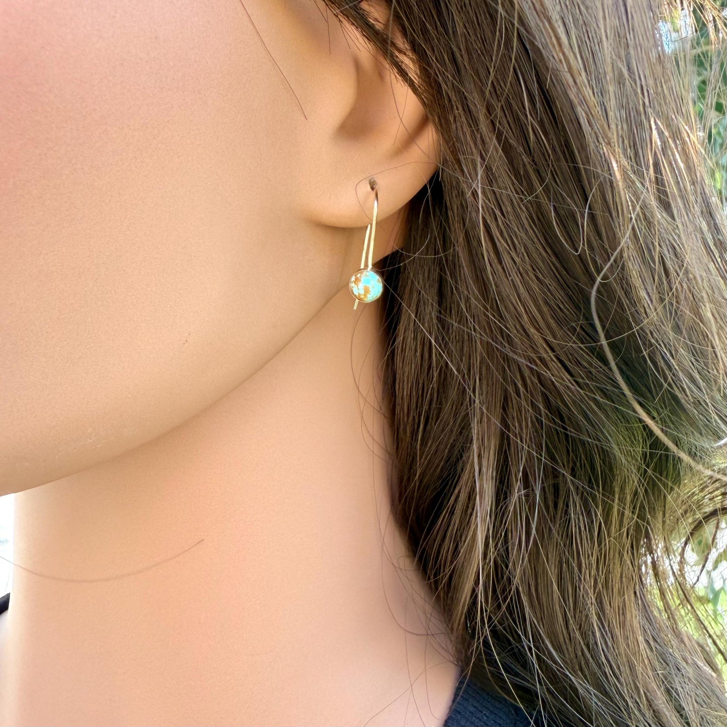 14k Gold‑Filled Number 8 Turquoise Earrings • Dangle • 6mm Cabochon Drop