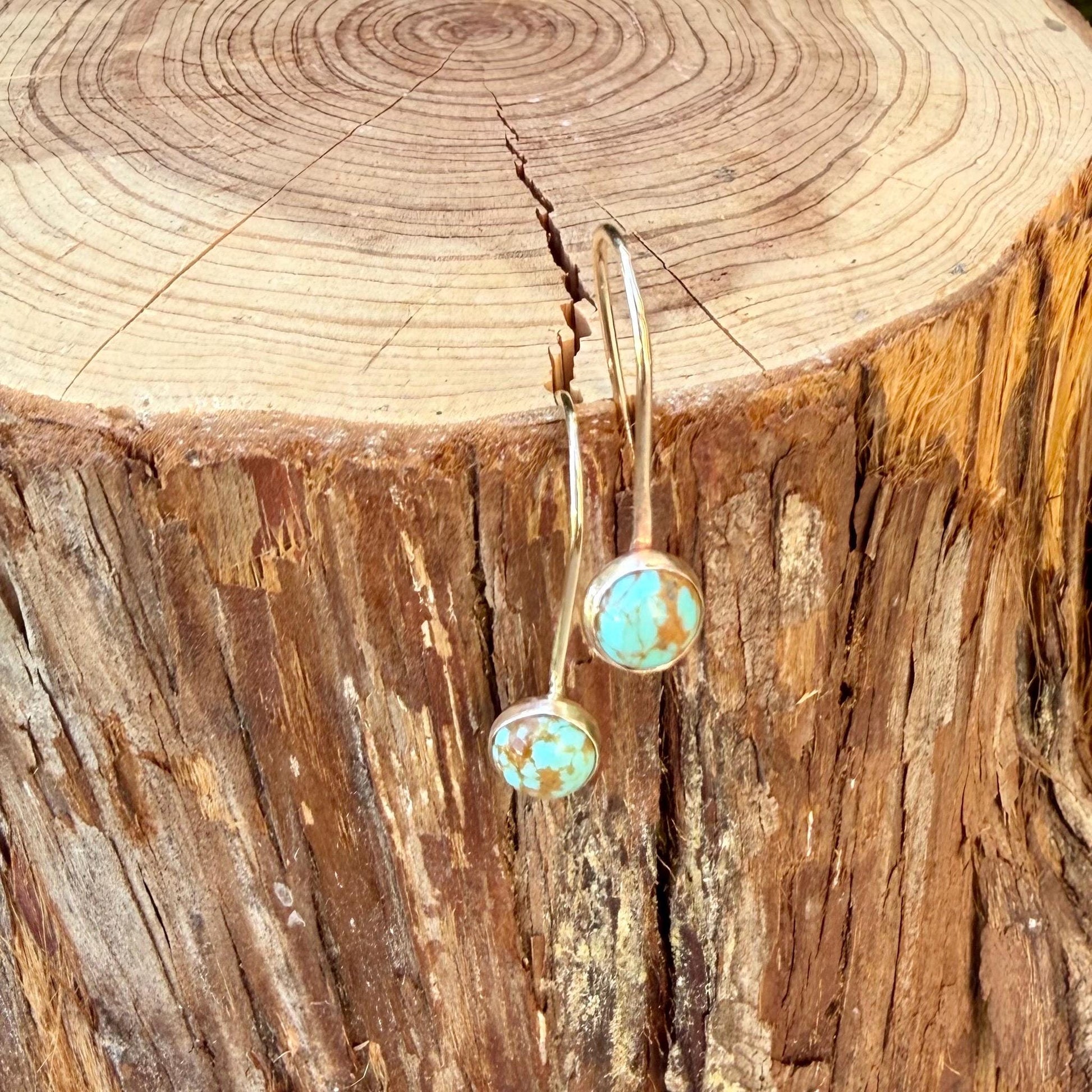 14k Gold‑Filled Number 8 Turquoise Earrings • Dangle • 6mm Cabochon Drop