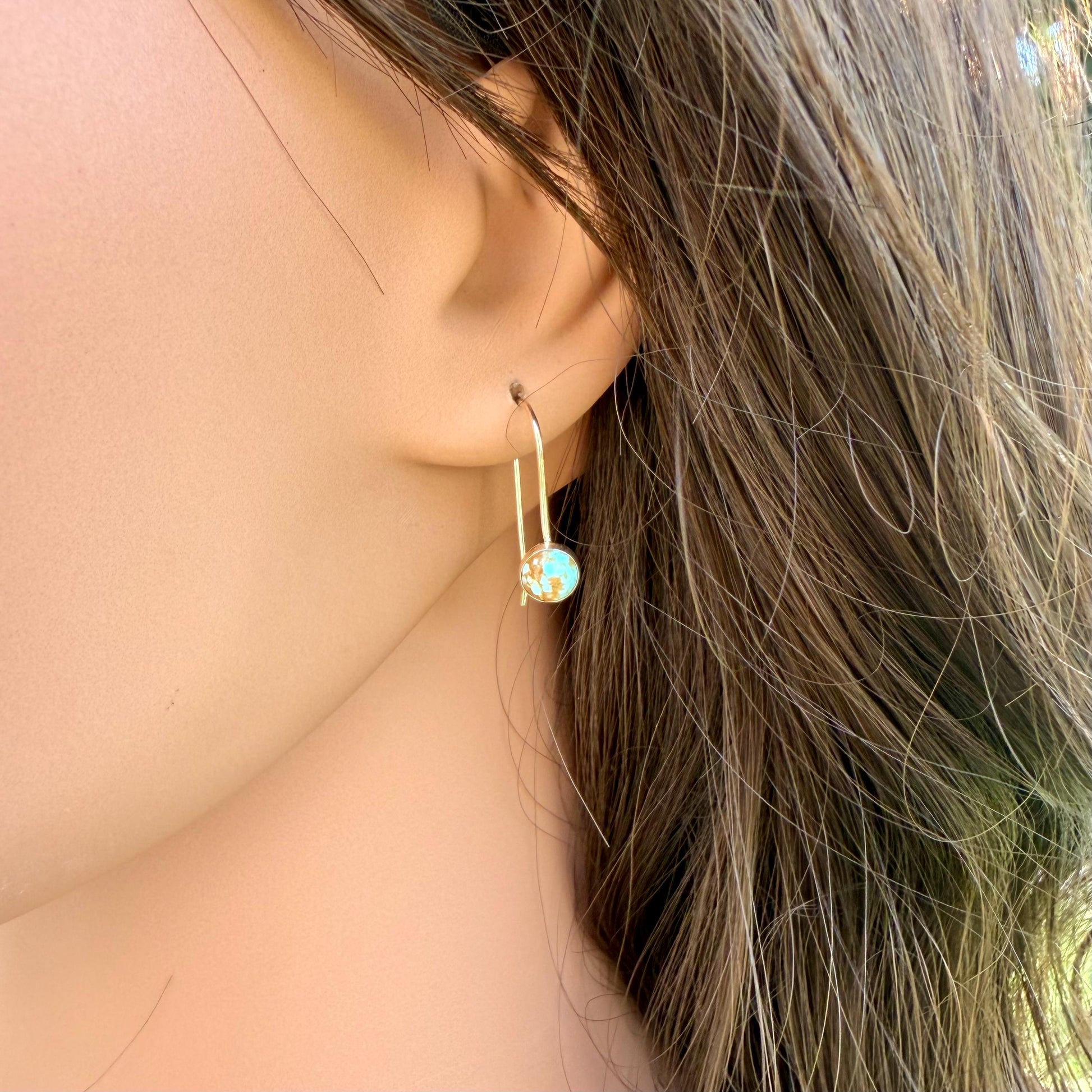 14k Gold‑Filled Number 8 Turquoise Earrings • Dangle • 6mm Cabochon Drop