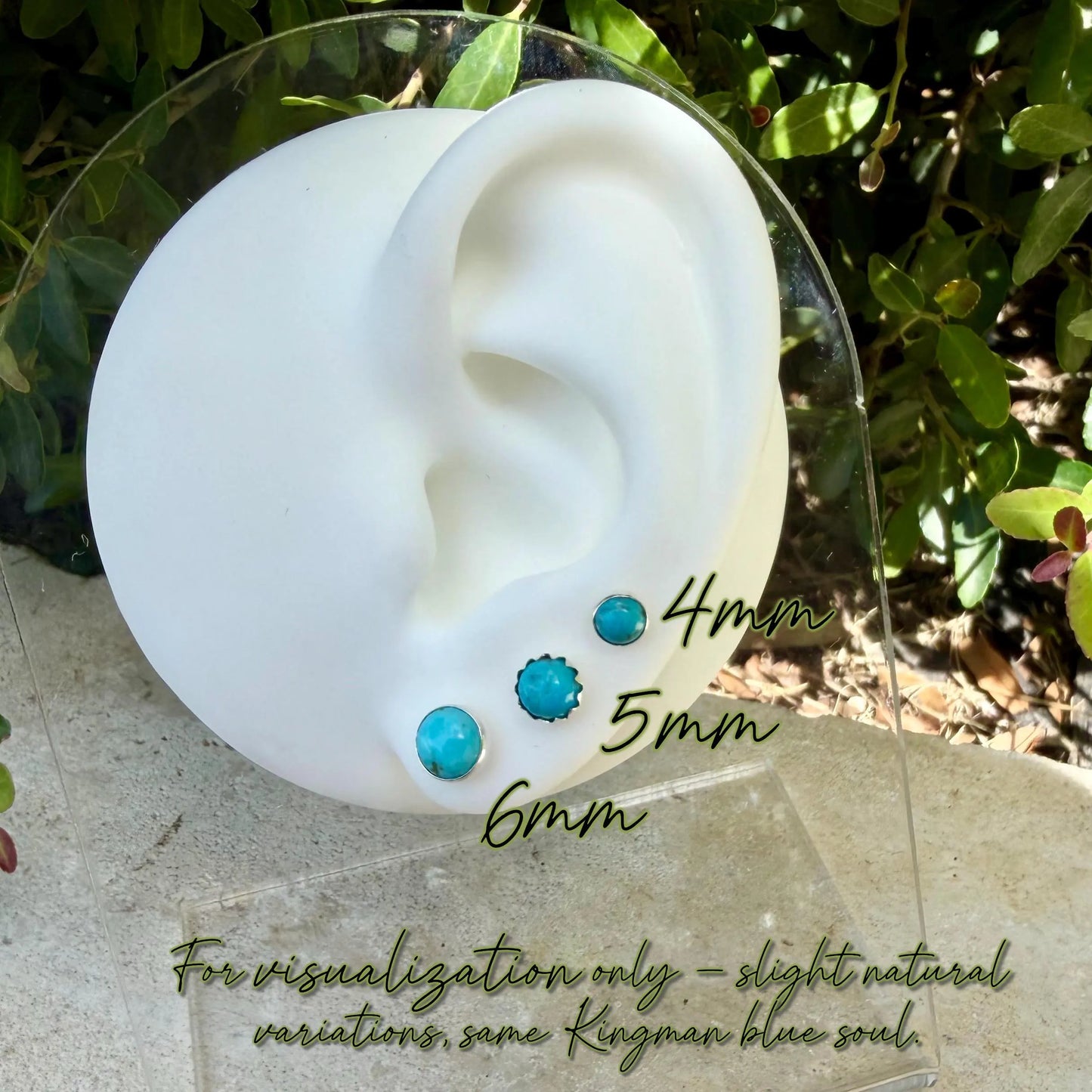 Blue Kingman Turquoise Stud Earrings • Sterling Silver • 4mm 5mm 6mm Options