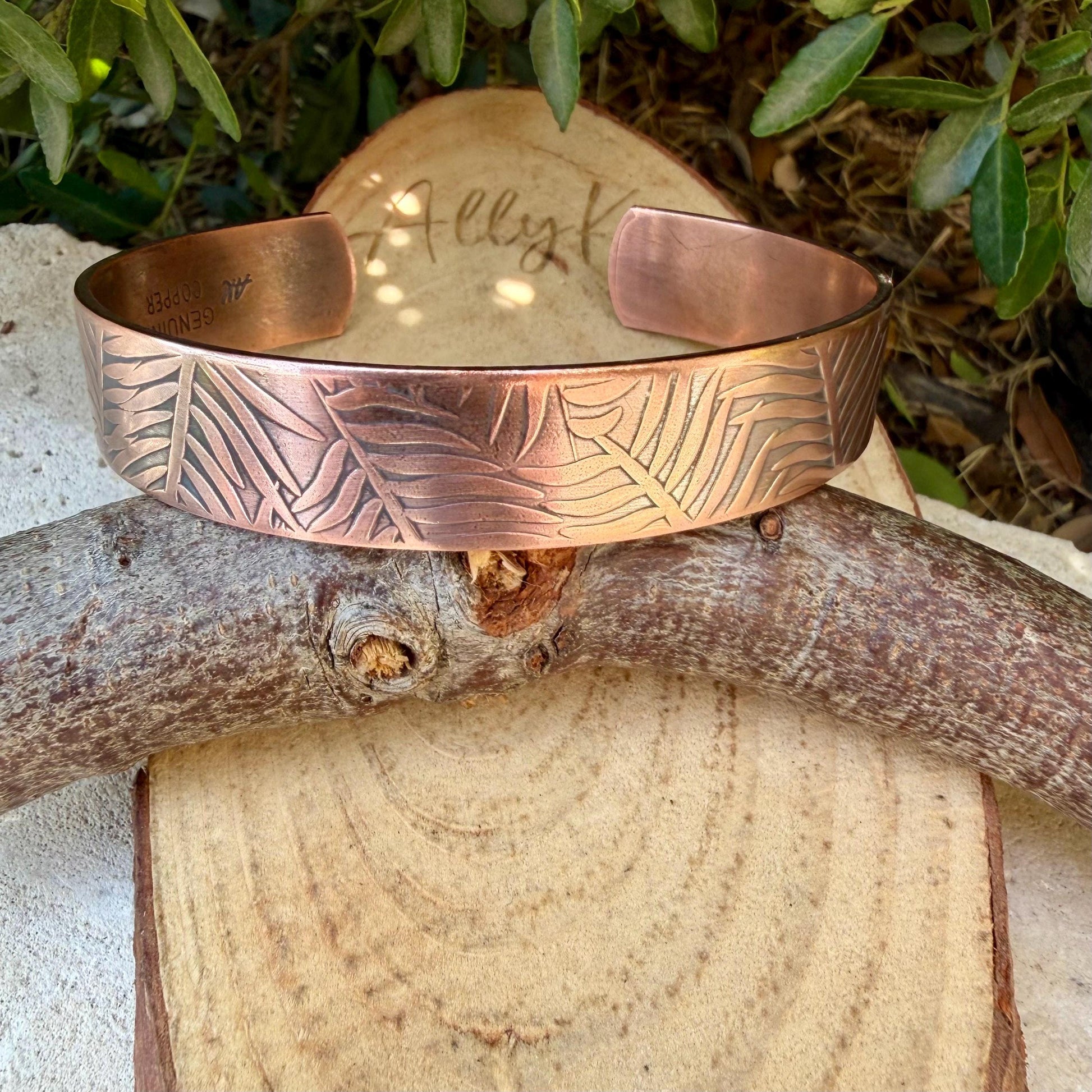 Leaves Embossed Copper Cuff • Rustic Raw Copper Bracelet • Hand‑Forged Southwestern Jewelry