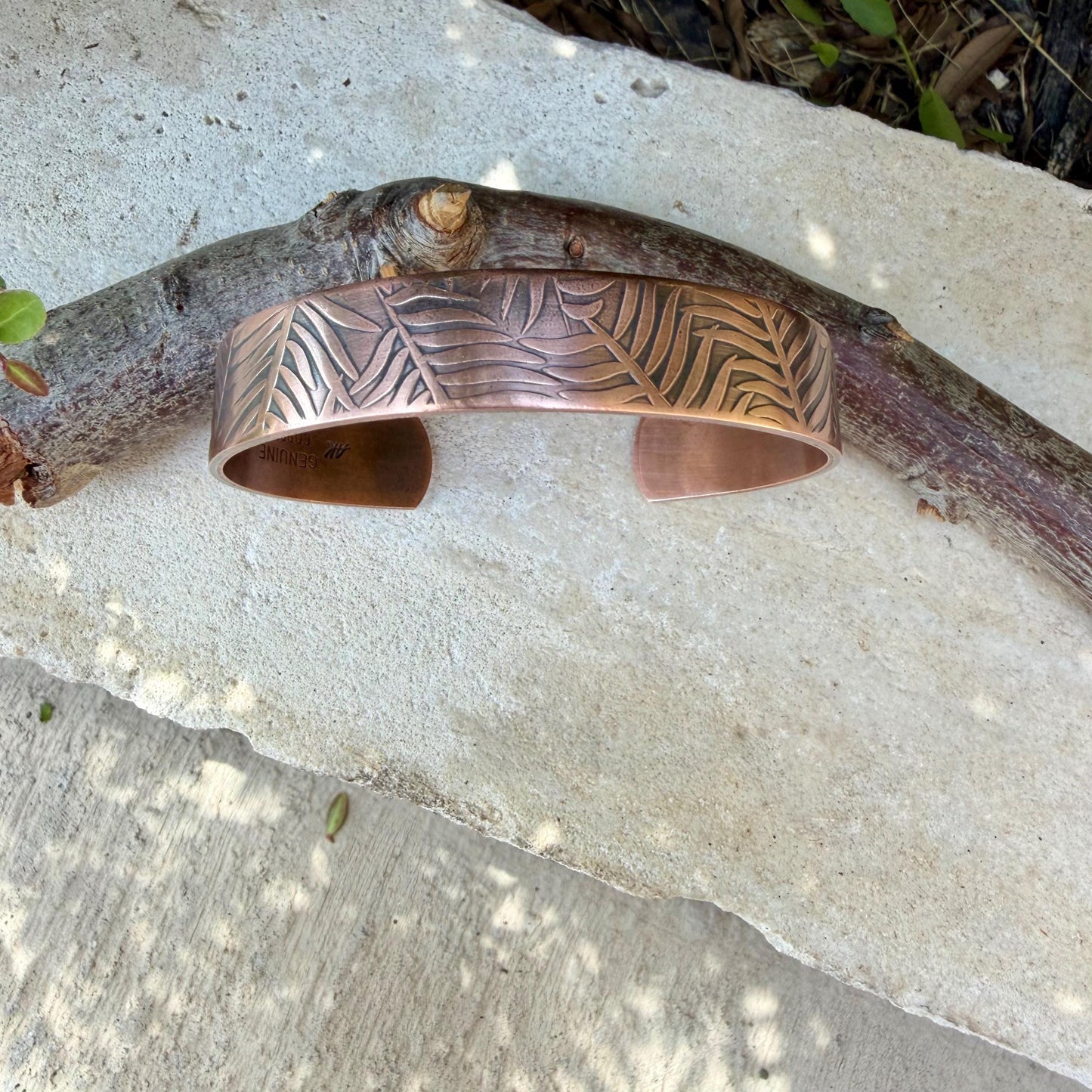 Leaves Embossed Copper Cuff • Rustic Raw Copper Bracelet • Hand‑Forged Southwestern Jewelry