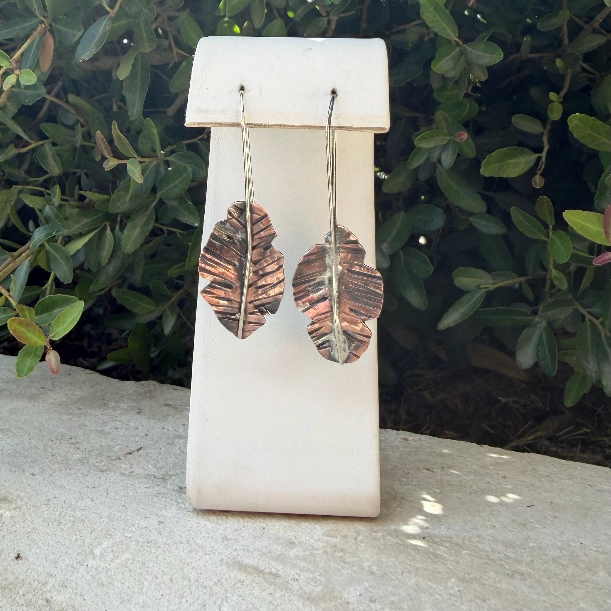 Copper & Silver Leaf Earrings • Mixed Metal Dangle Earrings