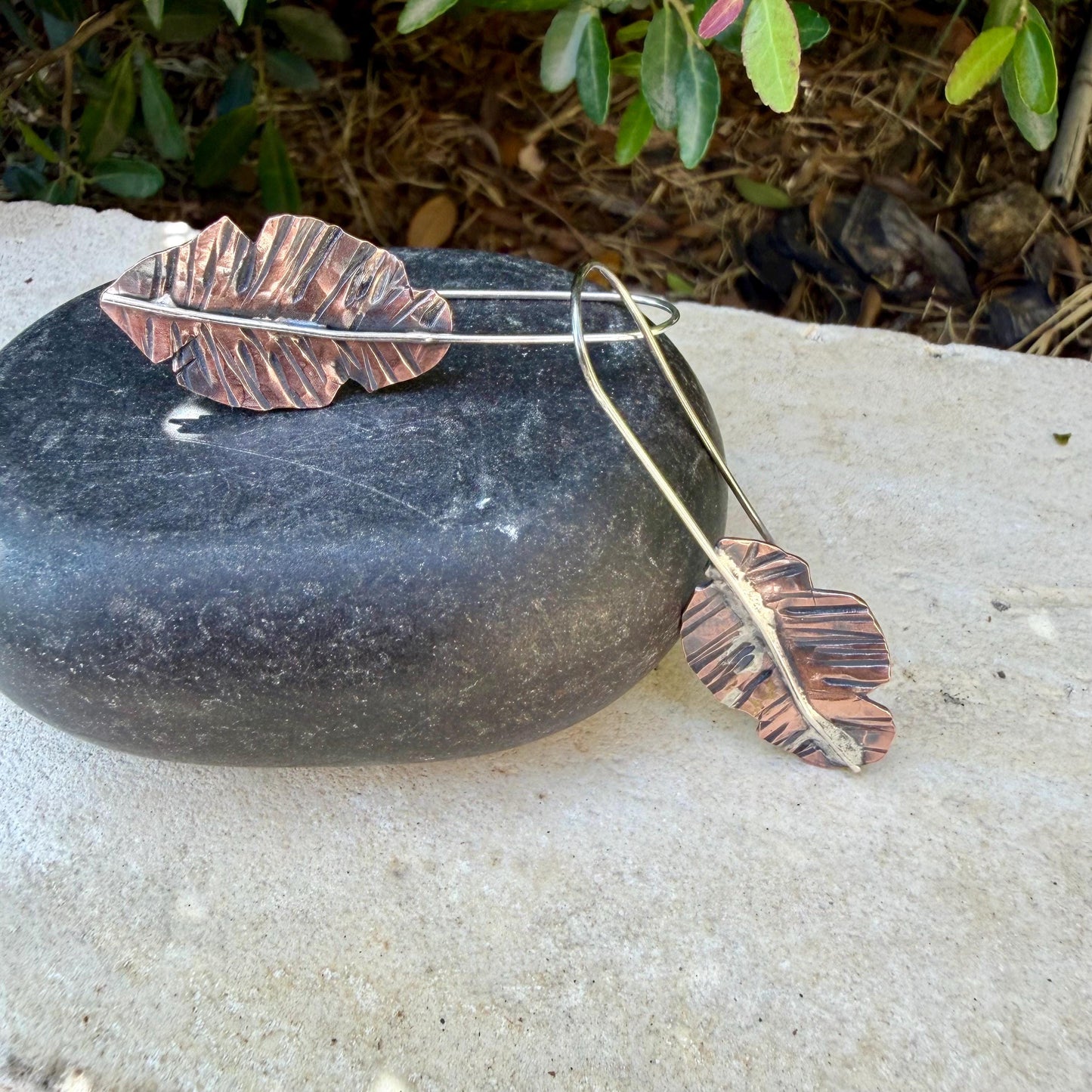 Copper & Silver Leaf Earrings • Mixed Metal Dangle Earrings