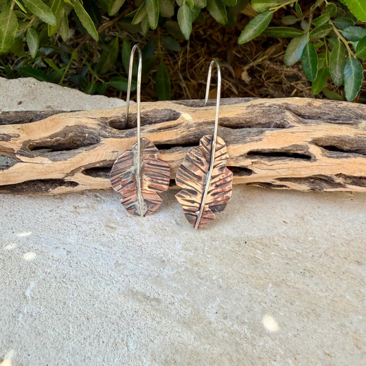 Copper & Silver Leaf Earrings • Mixed Metal Dangle Earrings