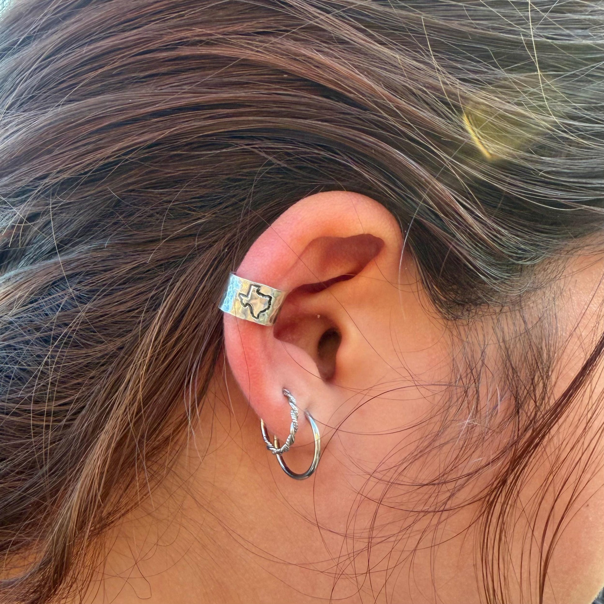 Sterling Silver Texas Hammered Ear Cuff | Wide Conch Band | No-Piercing Earring