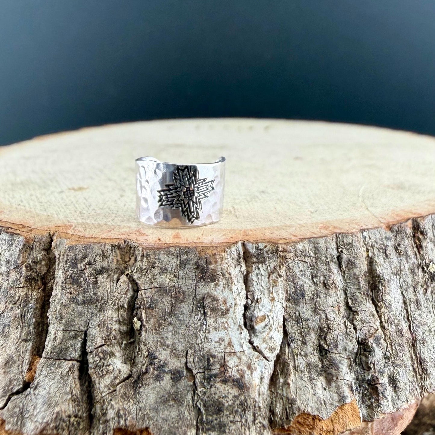 Sterling Silver Southwest Cross Hammered Ear Cuff | Wide Conch Band | No-Piercing Earring