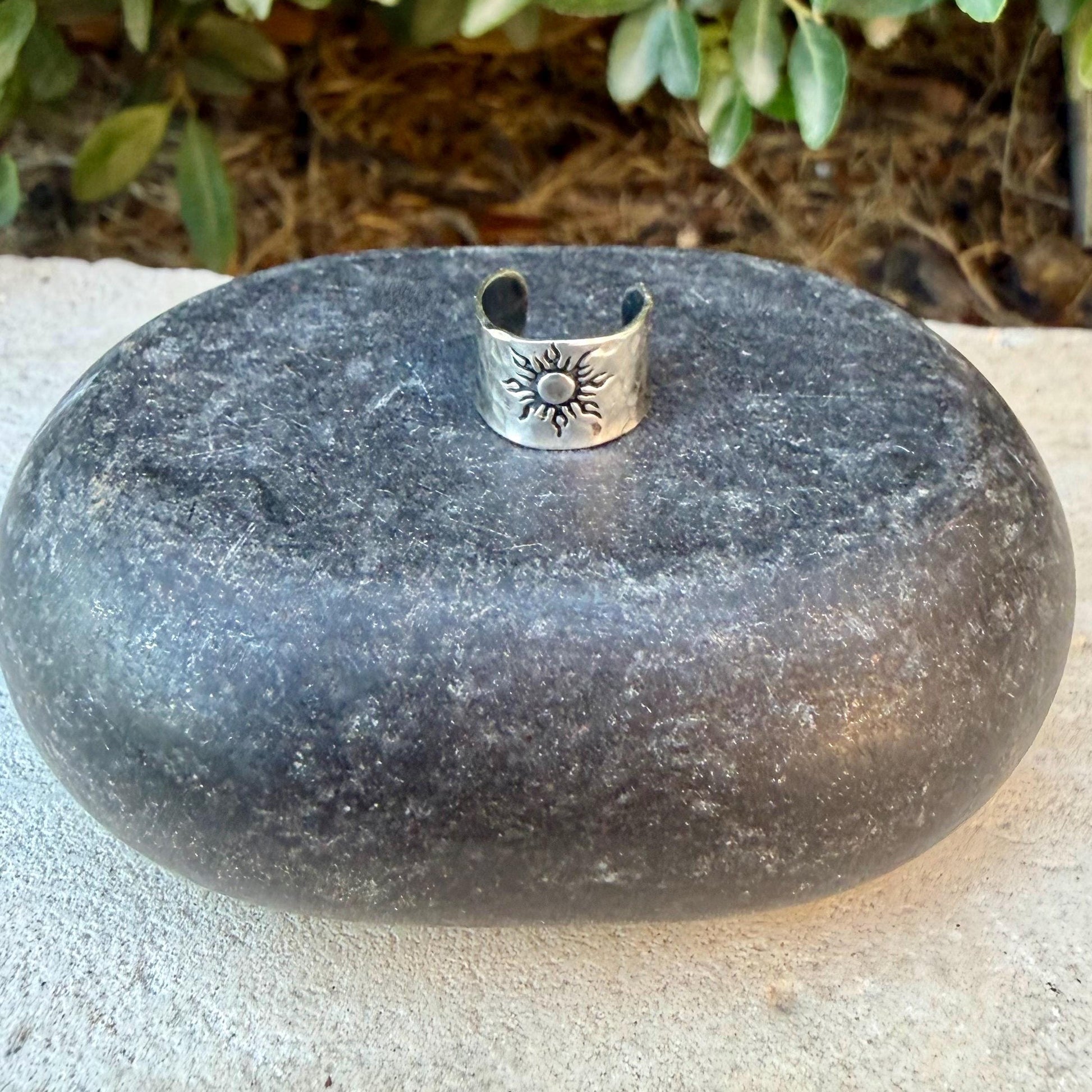 Sterling Silver Southwest Sun Hammered Ear Cuff | Wide Conch Band | No-Piercing Earring
