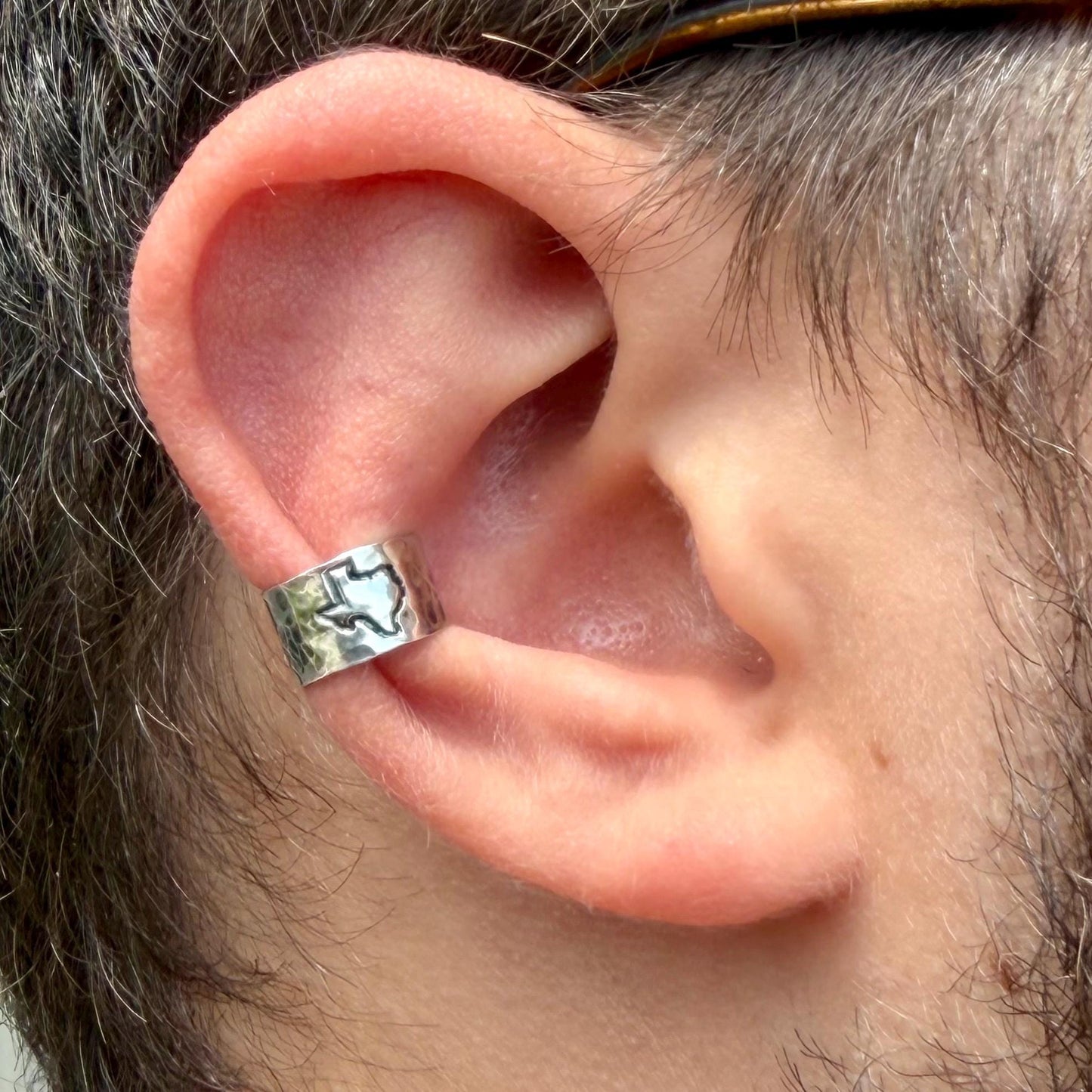 Sterling Silver Texas Hammered Ear Cuff | Wide Conch Band | No-Piercing Earring