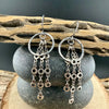 Sterling Silver Hammered Circle Earrings • Triple Chain Dangle • Modern Drop Earrings