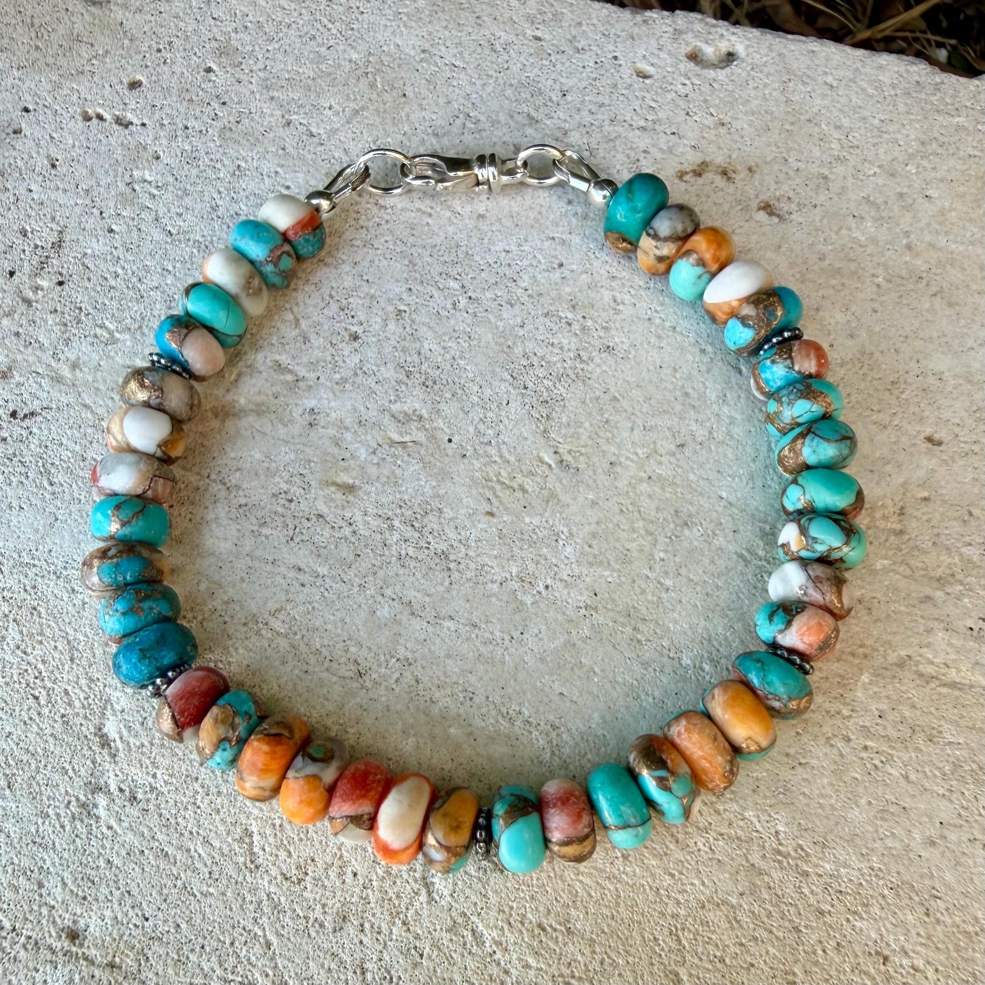 Spiny Oyster Kingman Turquoise Bracelet • Bronze Rondelles • Southwest Jewelry