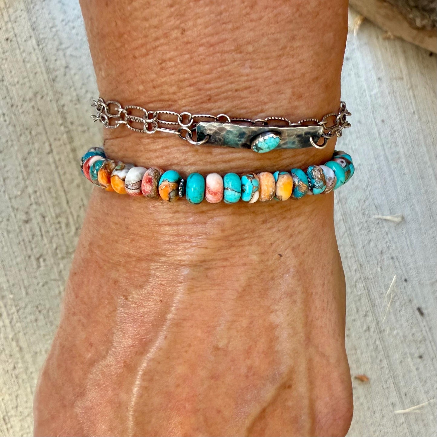 Spiny Oyster Kingman Turquoise Bracelet • Bronze Rondelles • Southwest Jewelry