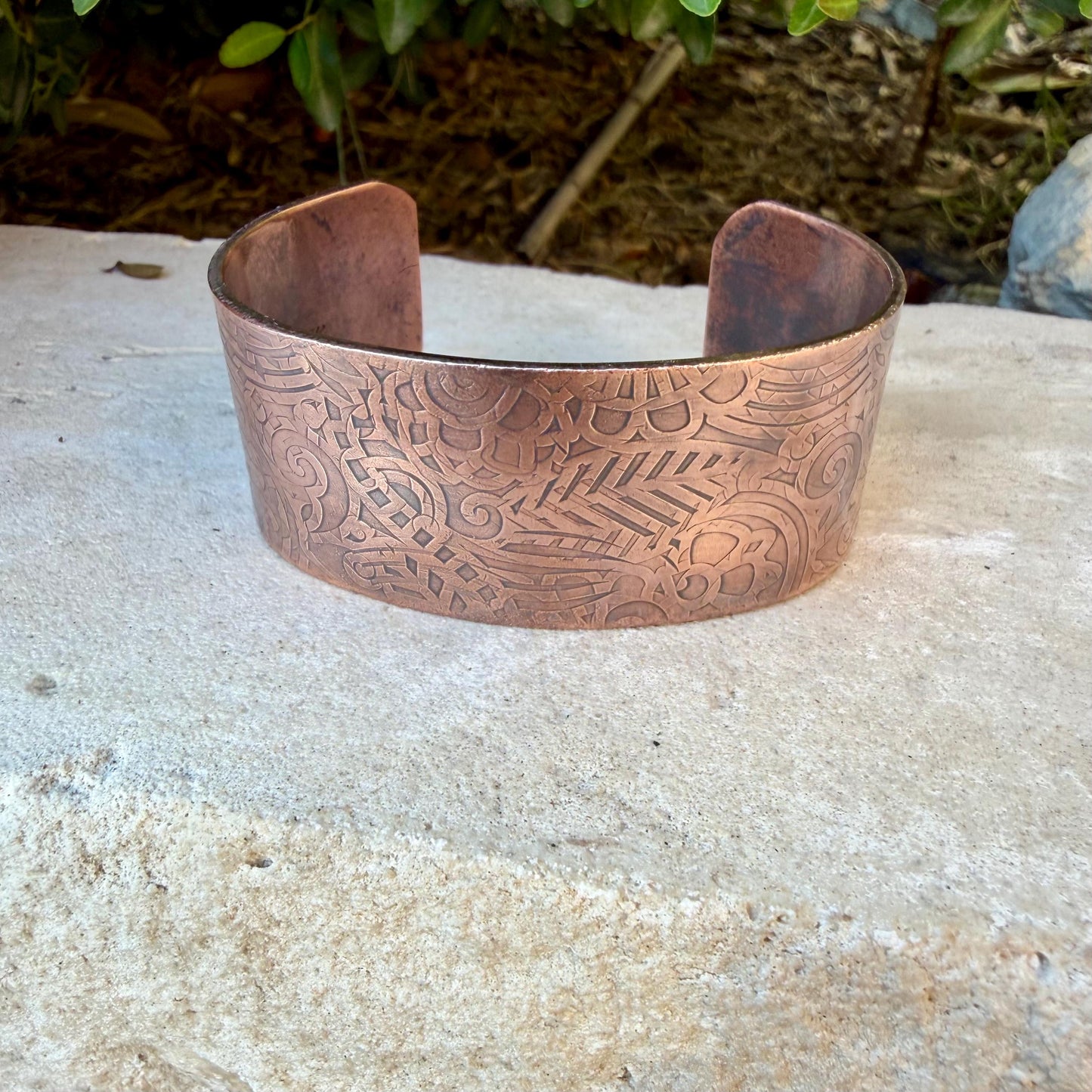 Retro Floral Embossed Copper Cuff • Rustic Raw Copper Bracelet • Hand‑Forged Southwestern Jewelry
