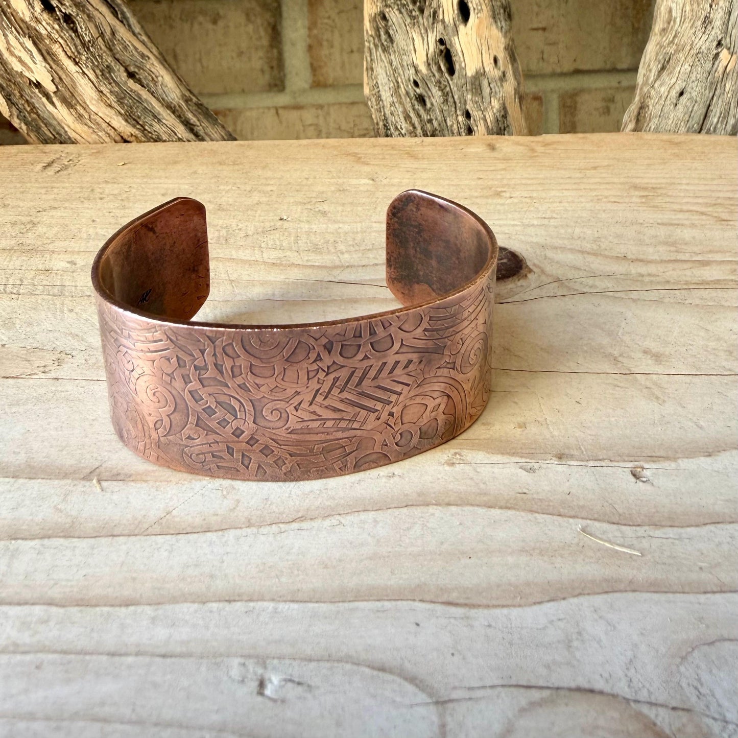 Retro Floral Embossed Copper Cuff • Rustic Raw Copper Bracelet • Hand‑Forged Southwestern Jewelry