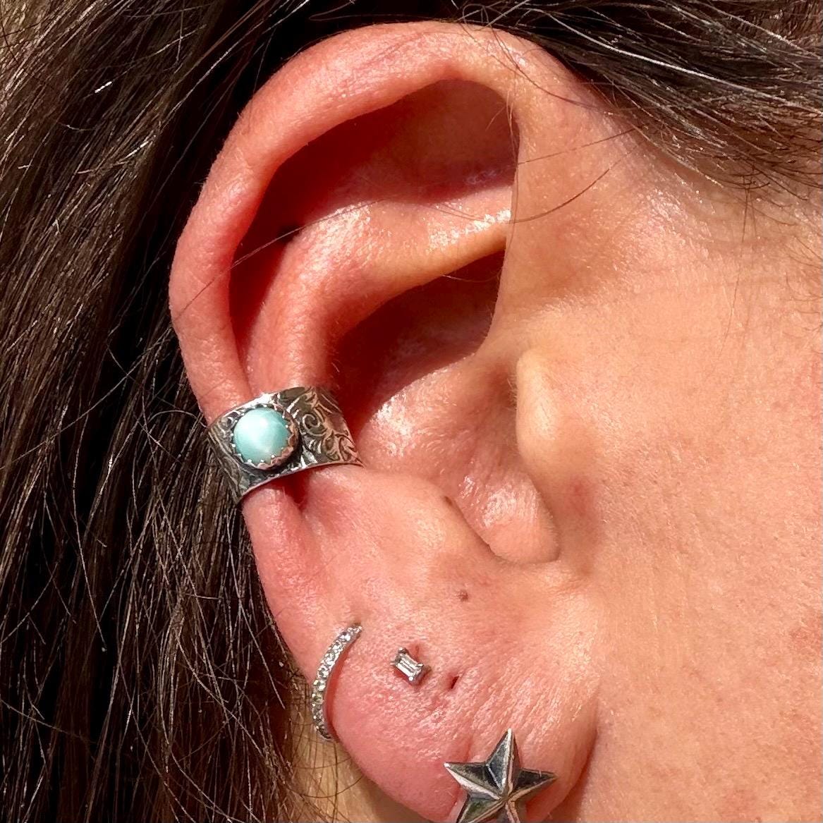 Larimar Ear Cuff • Sterling Silver Floral • 4mm or 5mm • Faux Conch • No Piercing