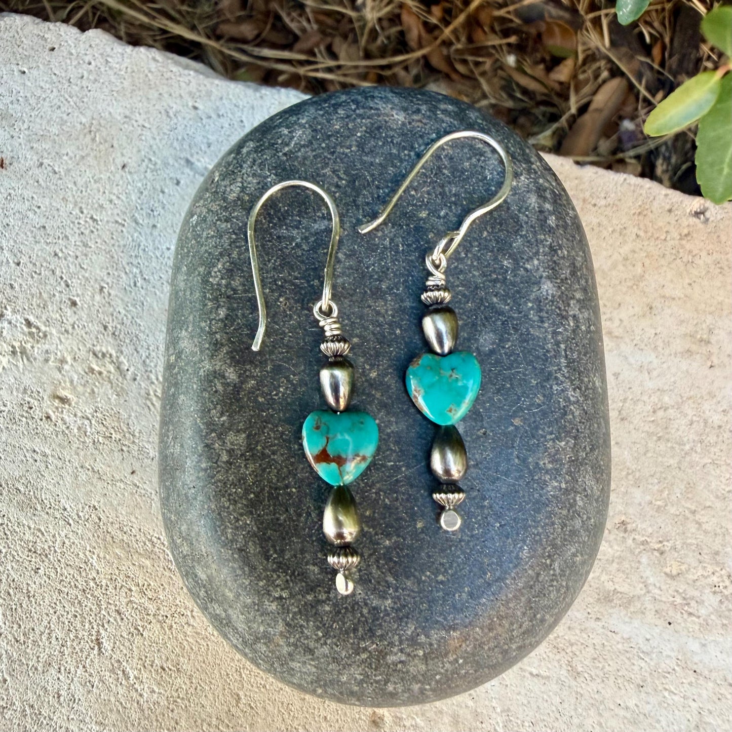 Desert Pearl Turquoise Heart Earrings • Argentium Silver Southwest Dangles