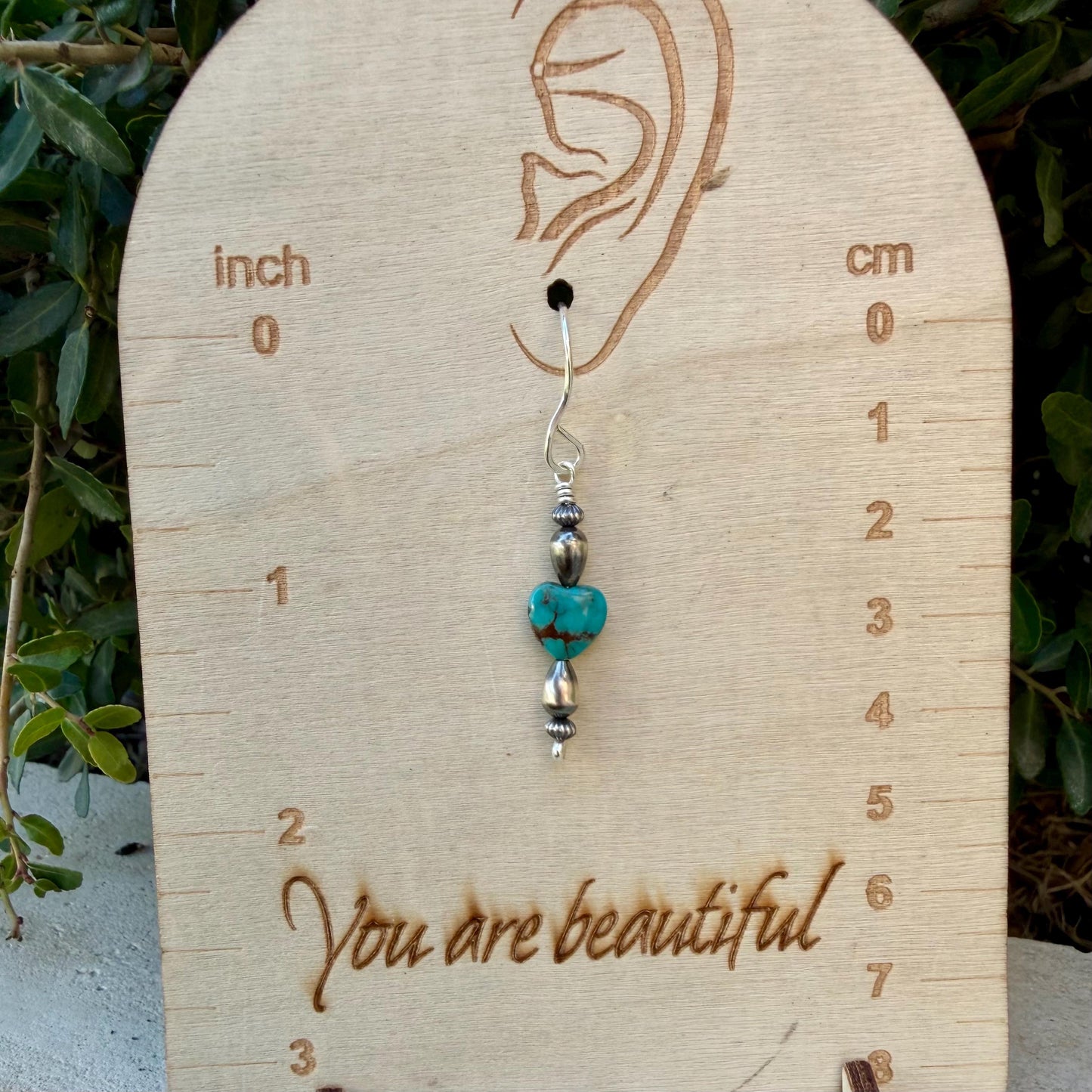 Desert Pearl Turquoise Heart Earrings • Argentium Silver Southwest Dangles