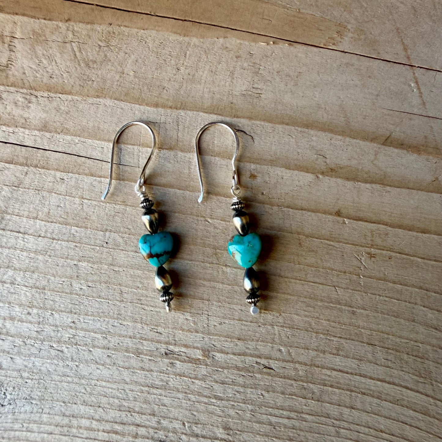 Desert Pearl Turquoise Heart Earrings • Argentium Silver Southwest Dangles