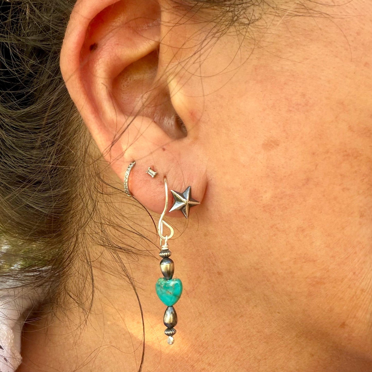 Desert Pearl Turquoise Heart Earrings • Argentium Silver Southwest Dangles