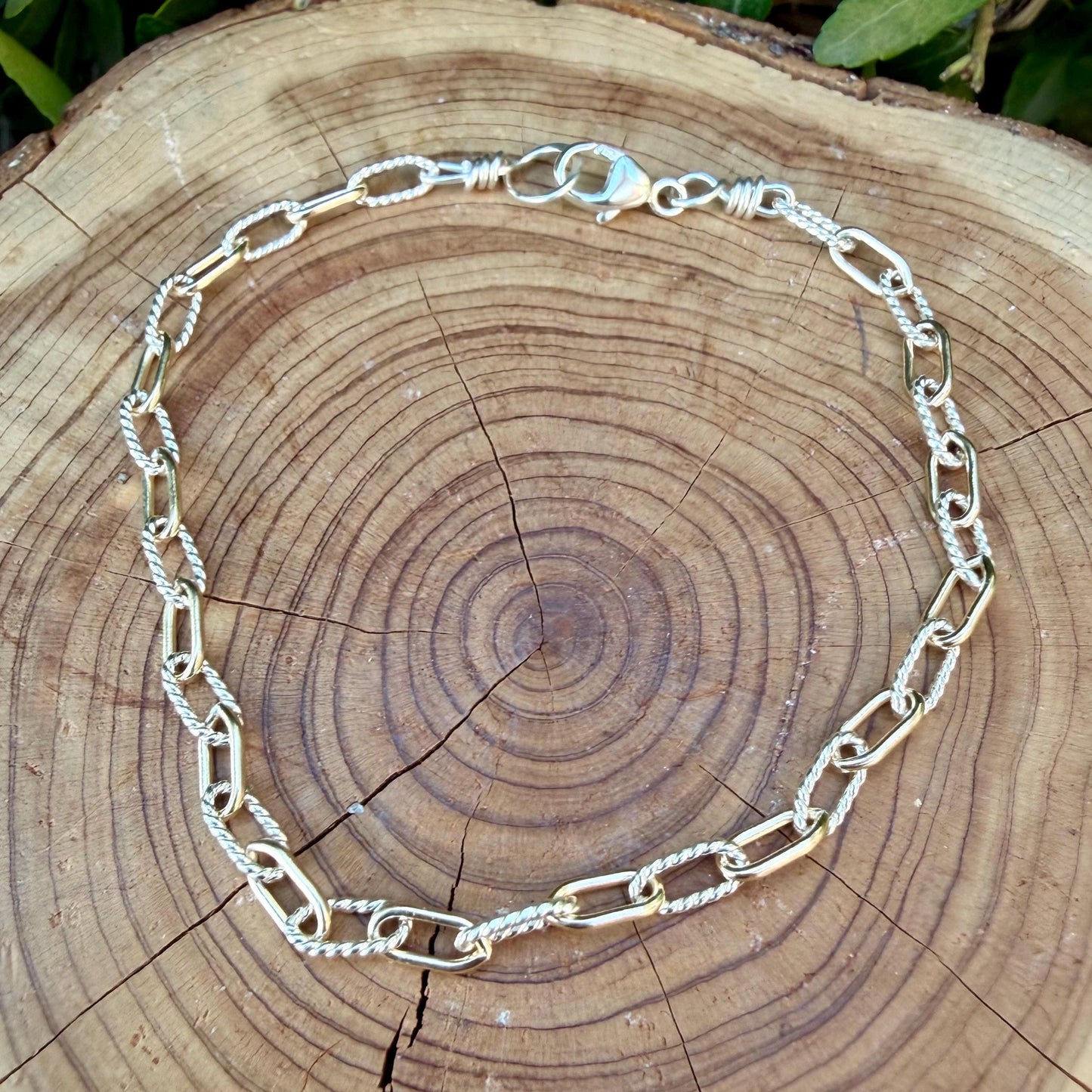 Sterling Silver 14kt Gold Filled Paperclip Bracelet • Twisted Chain • Mixed Metal Layering