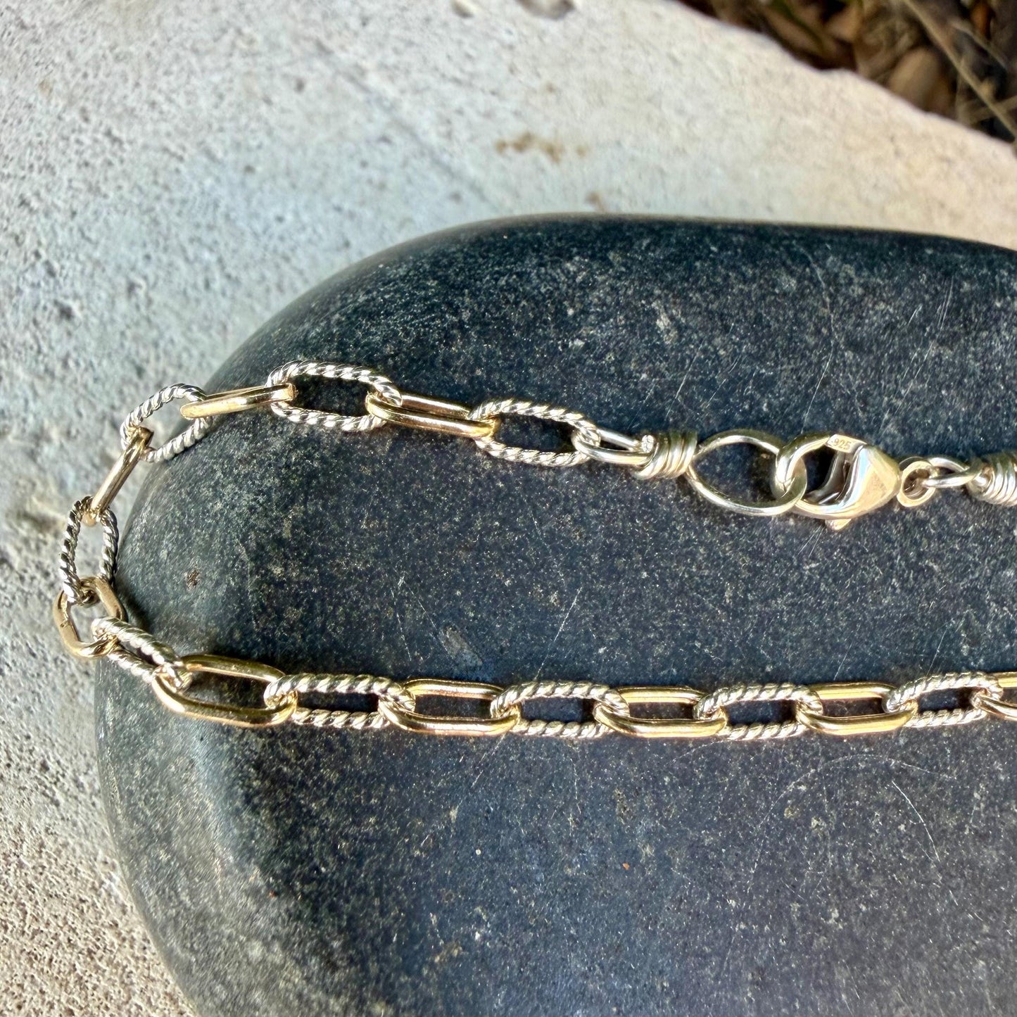 Sterling Silver 14kt Gold Filled Paperclip Bracelet • Twisted Chain • Mixed Metal Layering