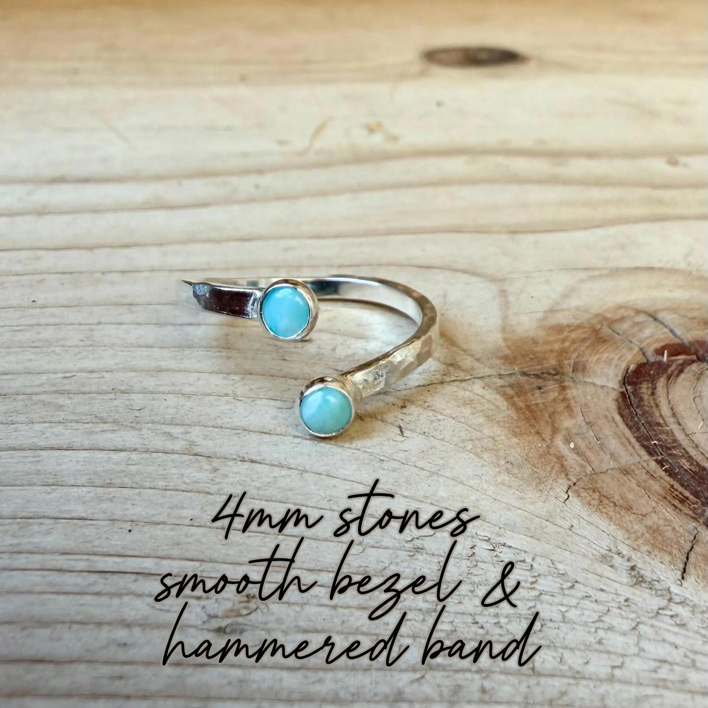 Larimar Sterling Silver Ring • Adjustable Double Bezel • Sky‑Blue Caribbean Stone