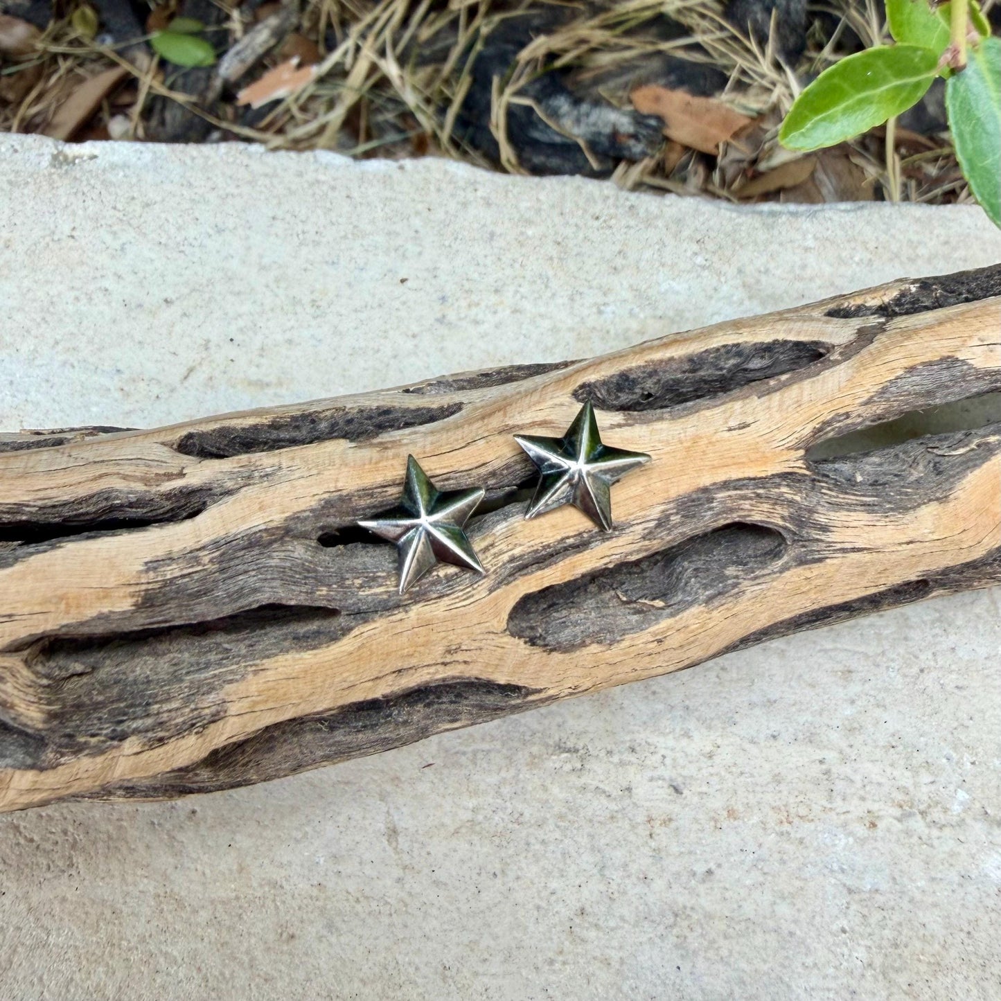 Sterling Silver 3D Star Stud Earrings · Western & Southwestern Rustic Minimal Star Posts