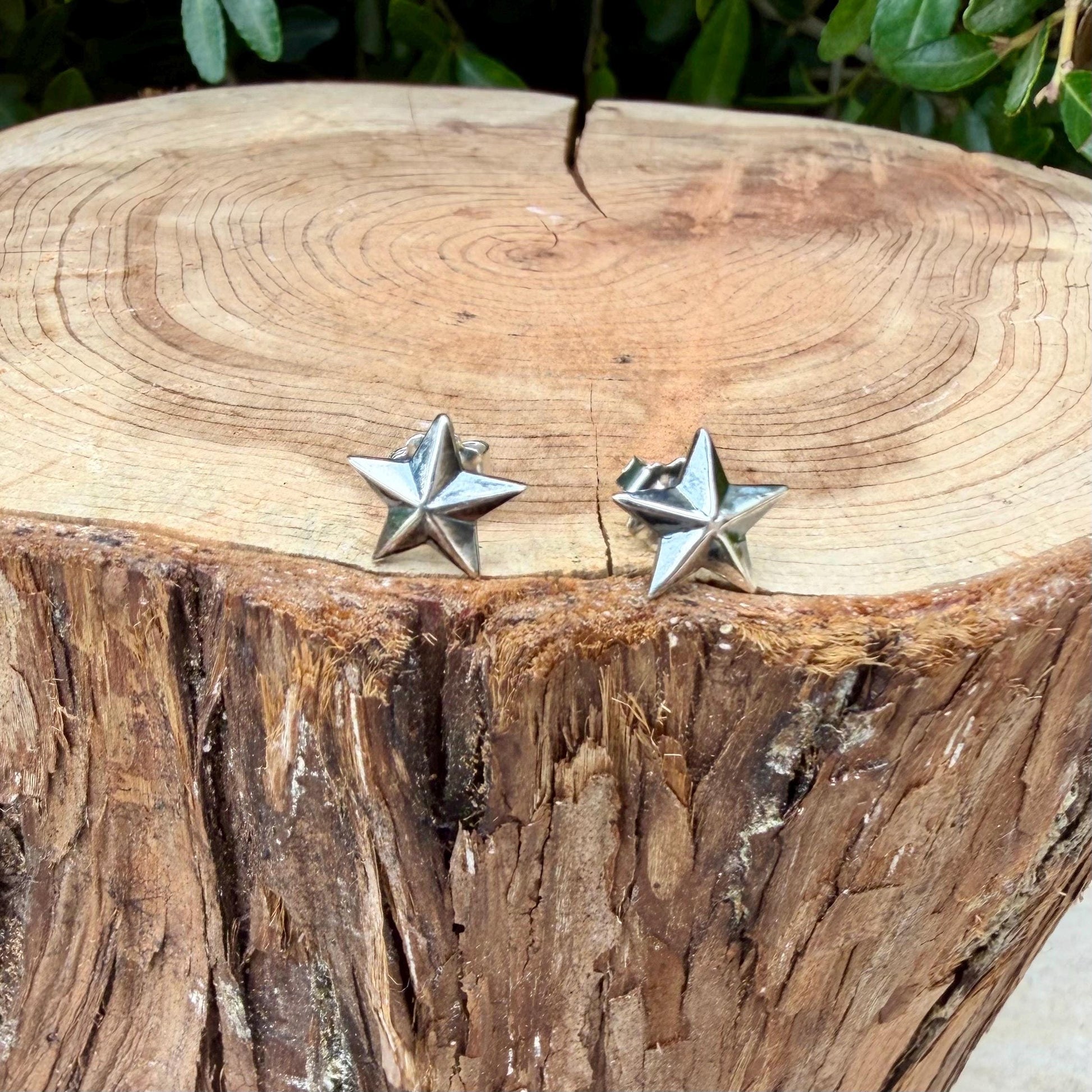 Sterling Silver 3D Star Stud Earrings · Western & Southwestern Rustic Minimal Star Posts