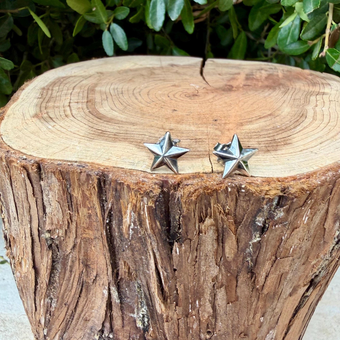 Sterling Silver 3D Star Stud Earrings · Western & Southwestern Rustic Minimal Star Posts