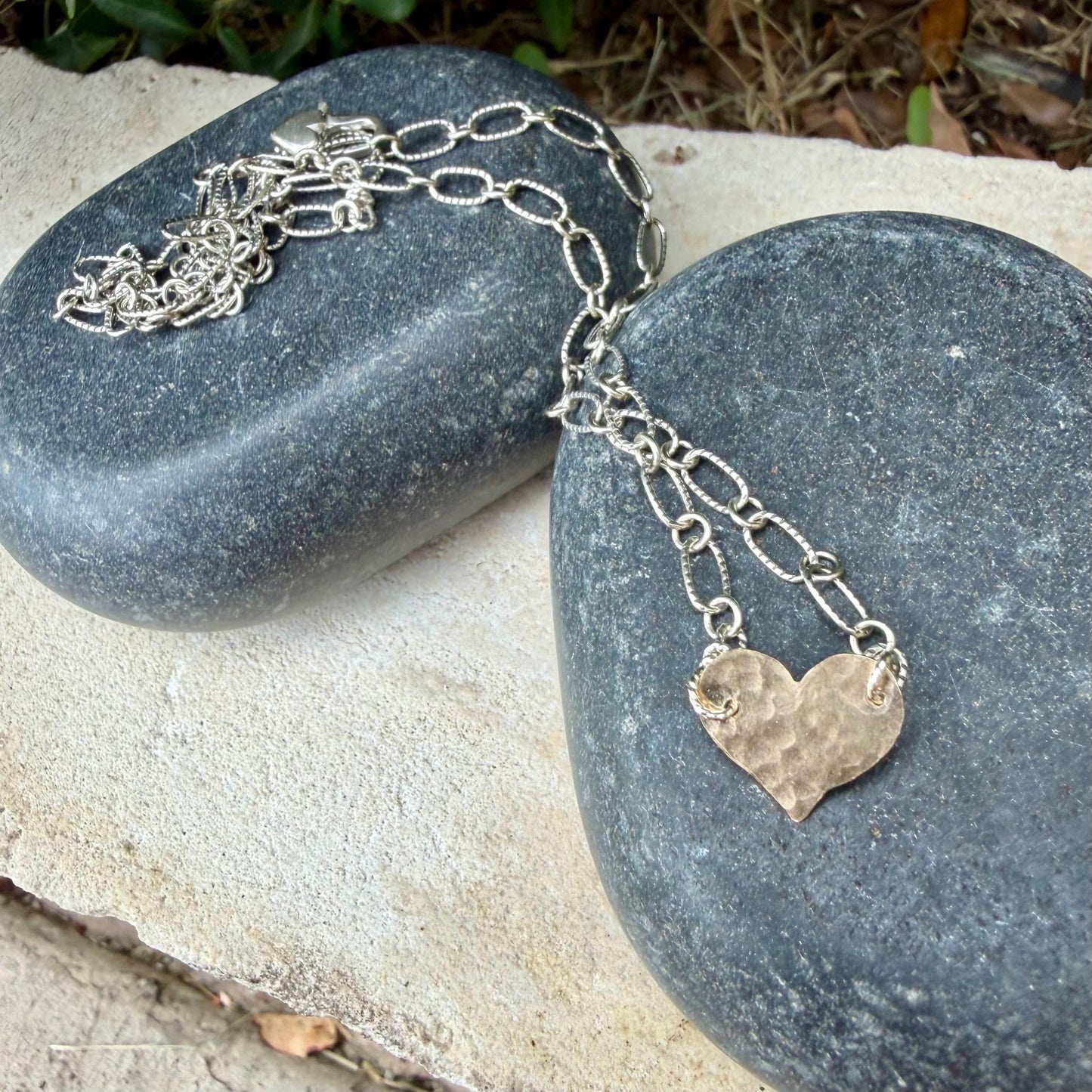 Mixed‑Metal Heart Necklace • 14kt Gold‑Filled Heart • Sterling Mariner Chain • Dainty Minimalist Choker