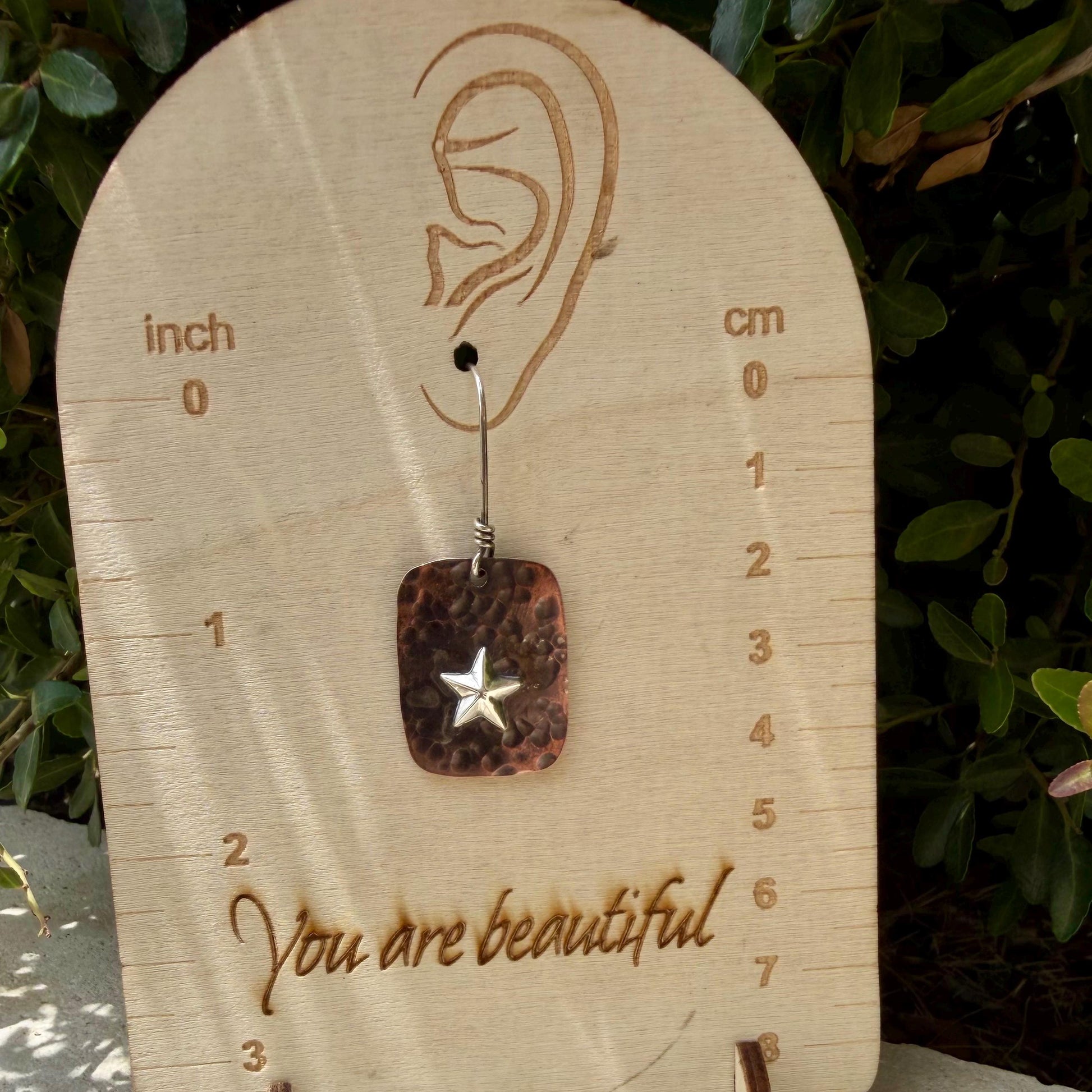 Mixed Metal Copper Earrings with Sterling Silver Star · Lonestar Hammered Western Dangle Drop Earrings