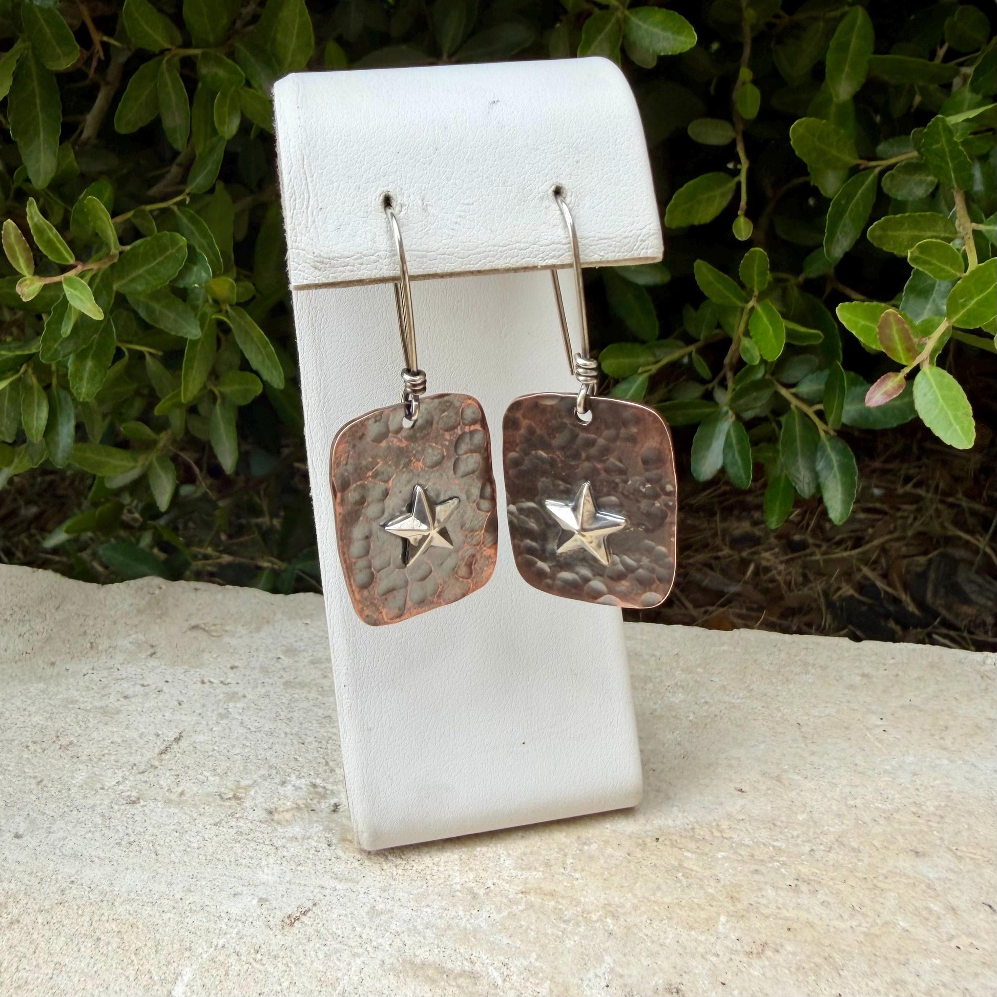 Mixed Metal Copper Earrings with Sterling Silver Star · Lonestar Hammered Western Dangle Drop Earrings