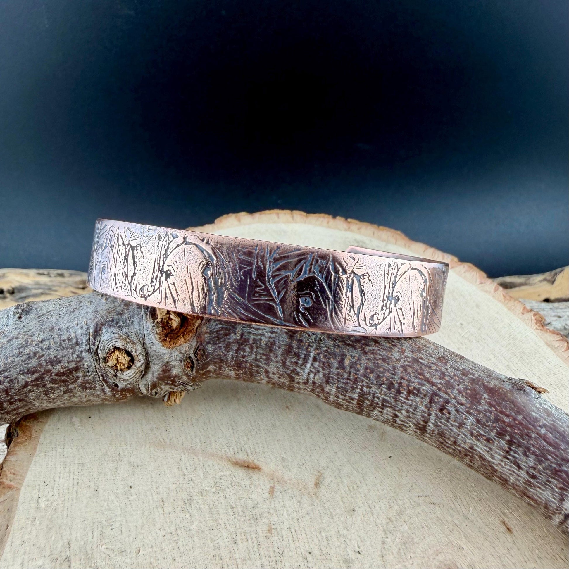 Horse Embossed Copper Cuff • Rustic Raw Copper Bracelet • Hand‑Forged Southwestern Jewelry