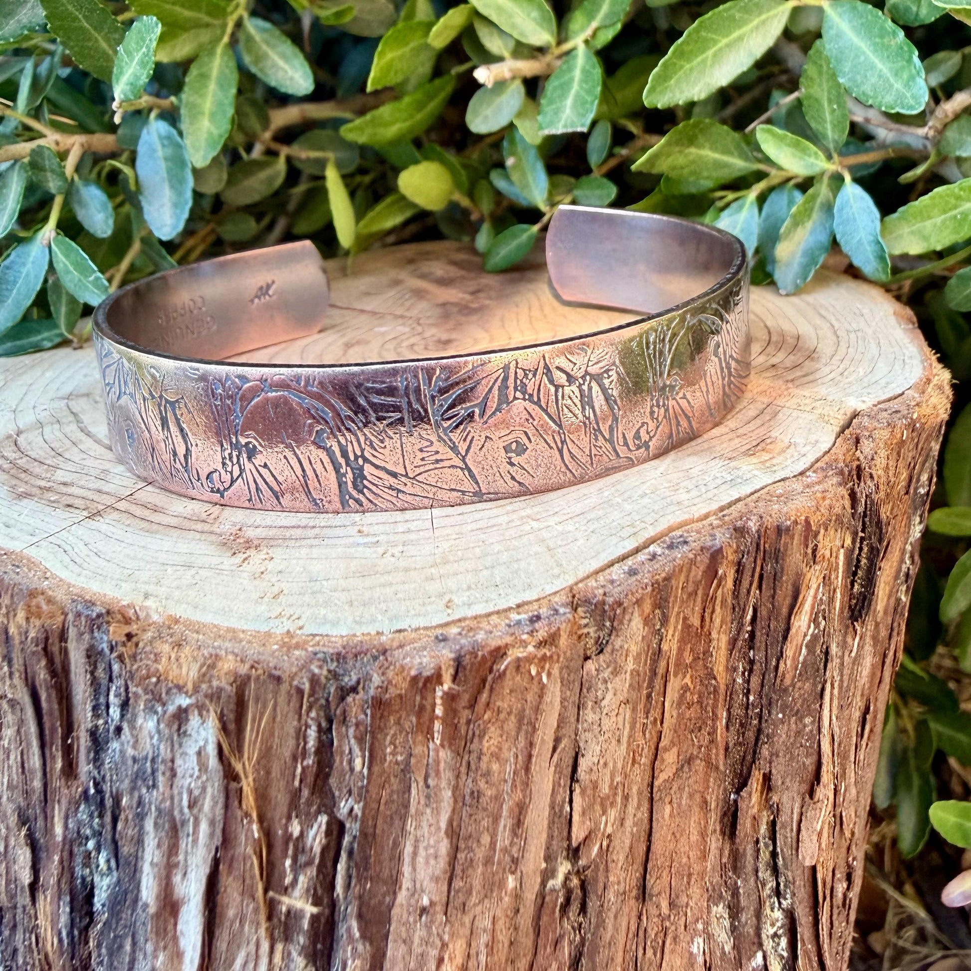 Horse Embossed Copper Cuff • Rustic Raw Copper Bracelet • Hand‑Forged Southwestern Jewelry