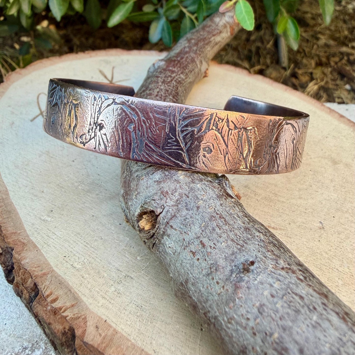 Horse Embossed Copper Cuff • Rustic Raw Copper Bracelet • Hand‑Forged Southwestern Jewelry