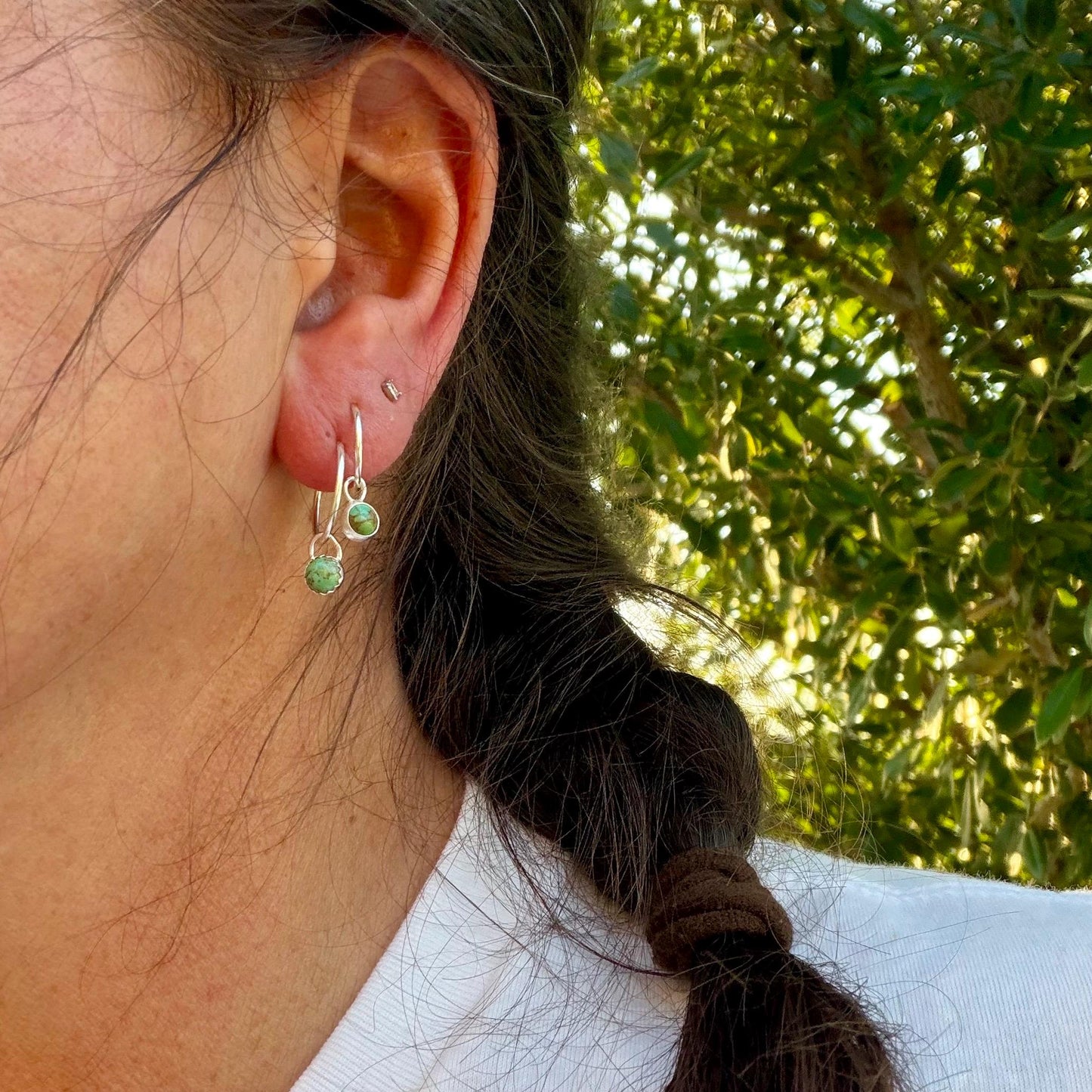 Sterling Silver Sleeper Hoop Earrings • Minimalist Hoops with Optional Kingman Turquoise Dangle