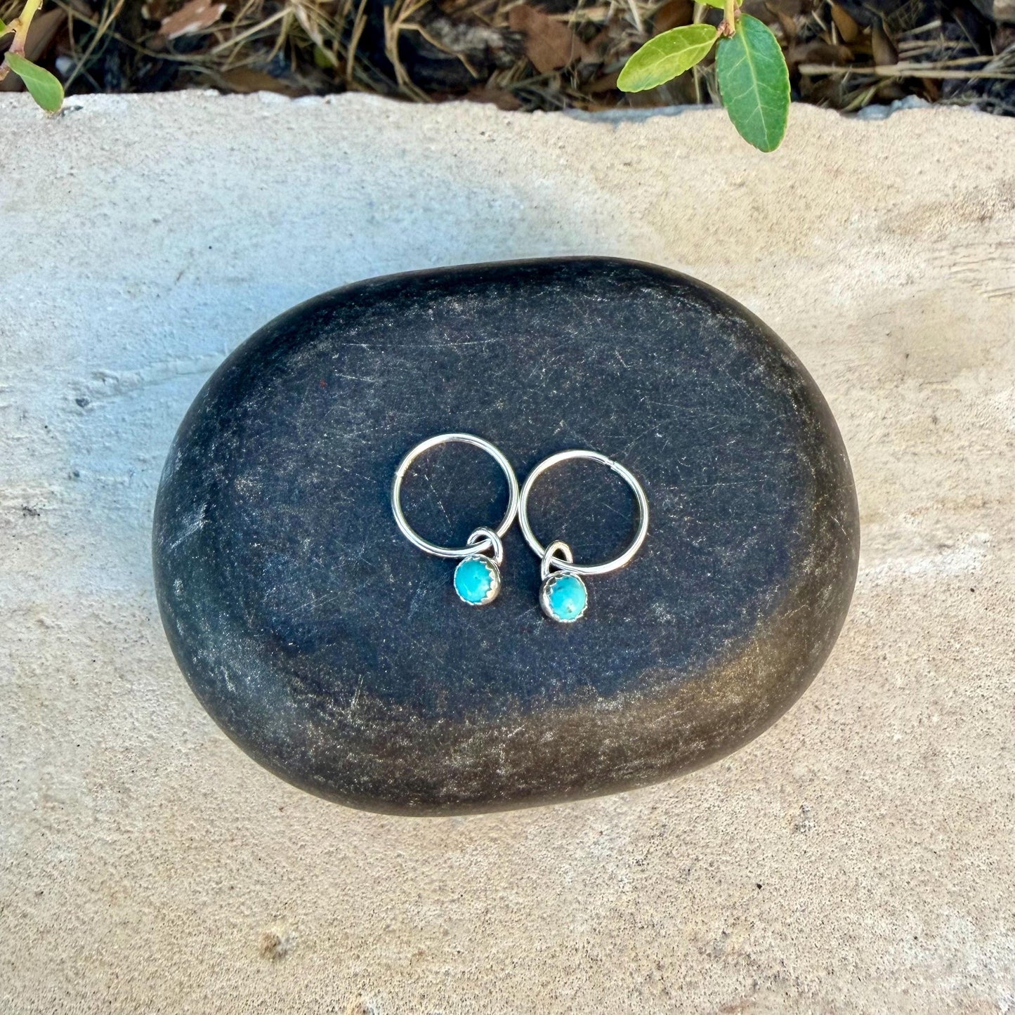 Sterling Silver Sleeper Hoop Earrings • Minimalist Hoops with Optional Kingman Turquoise Dangle